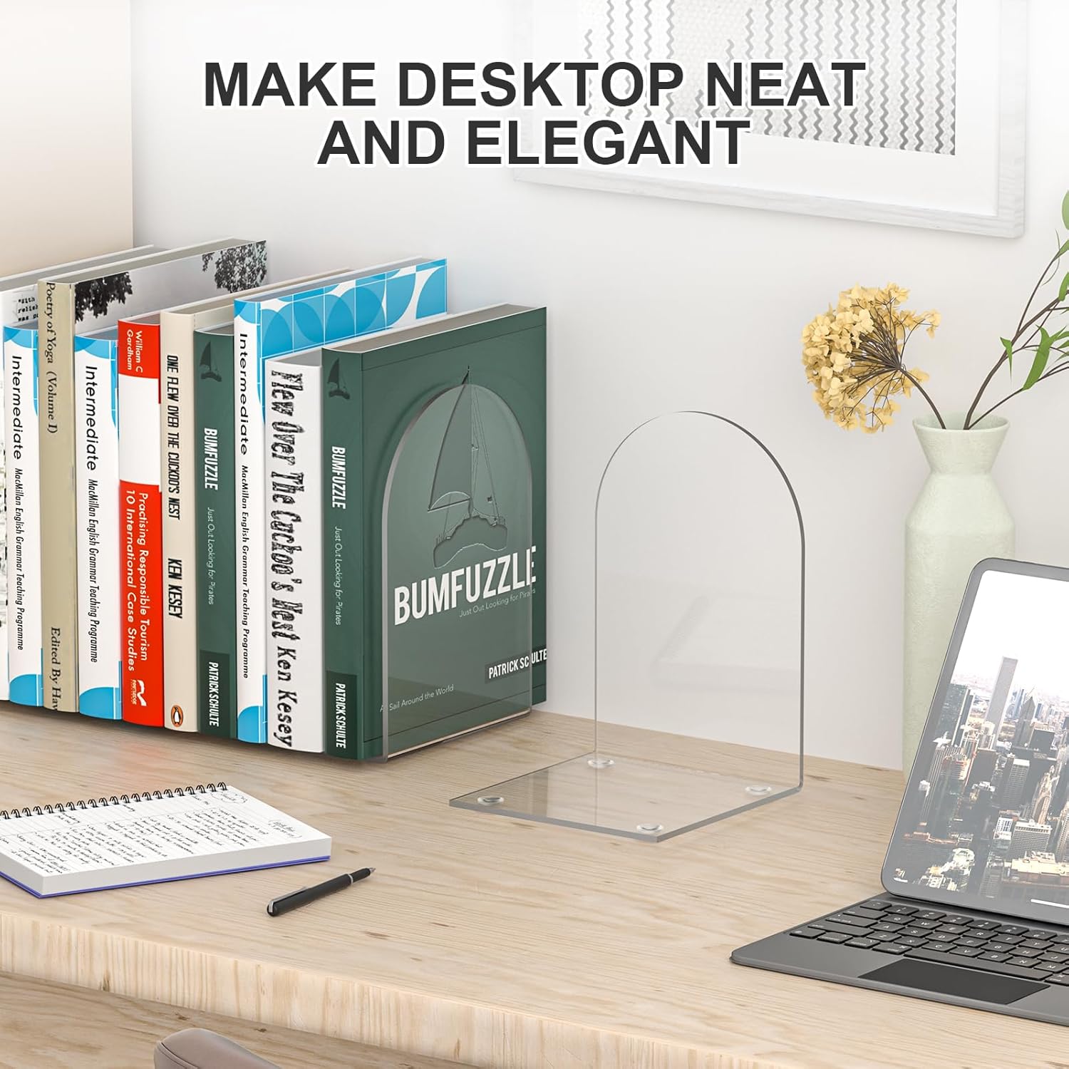 ALOTCHE Acrylic Bookends 4 Piece Clear Set