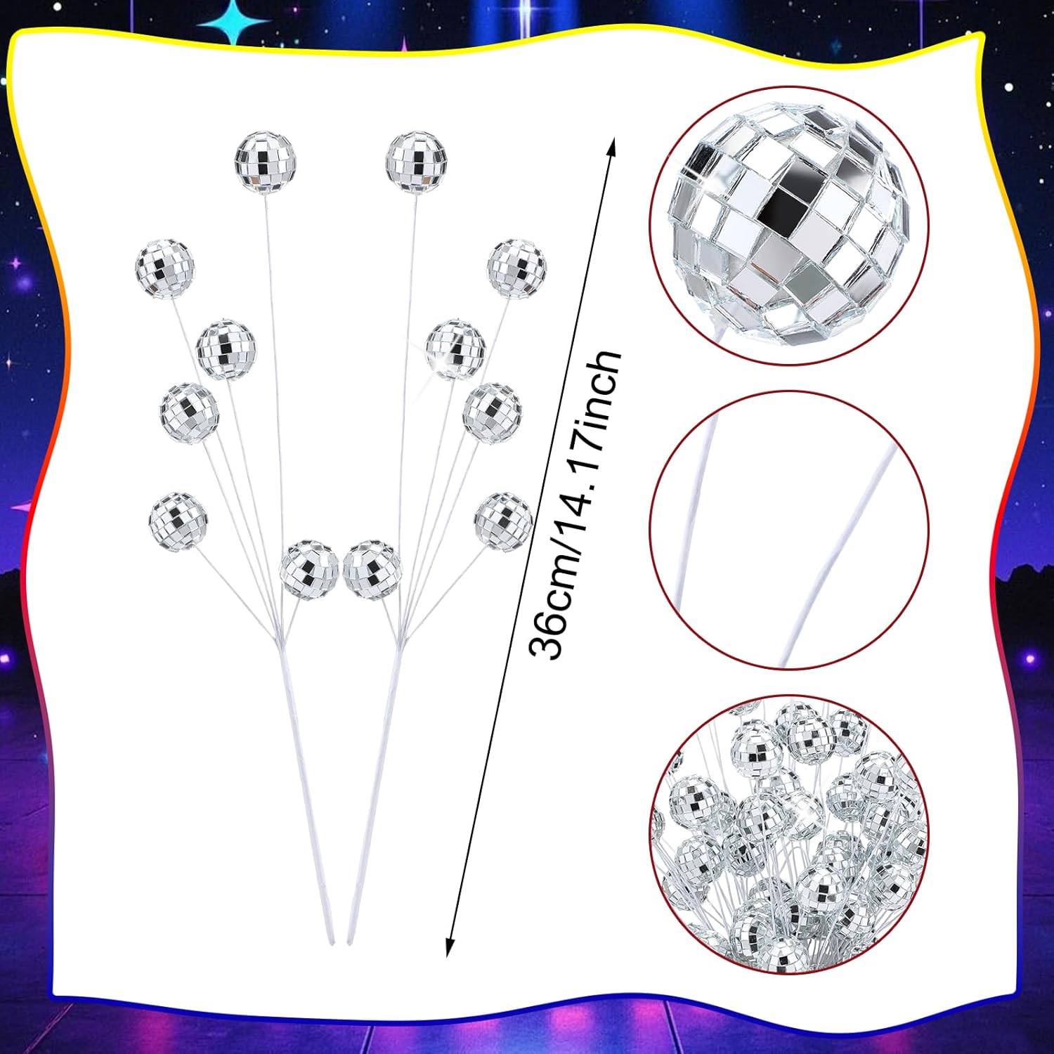 Knitgrip 20 Pcs Silver Glitter Disco Stems