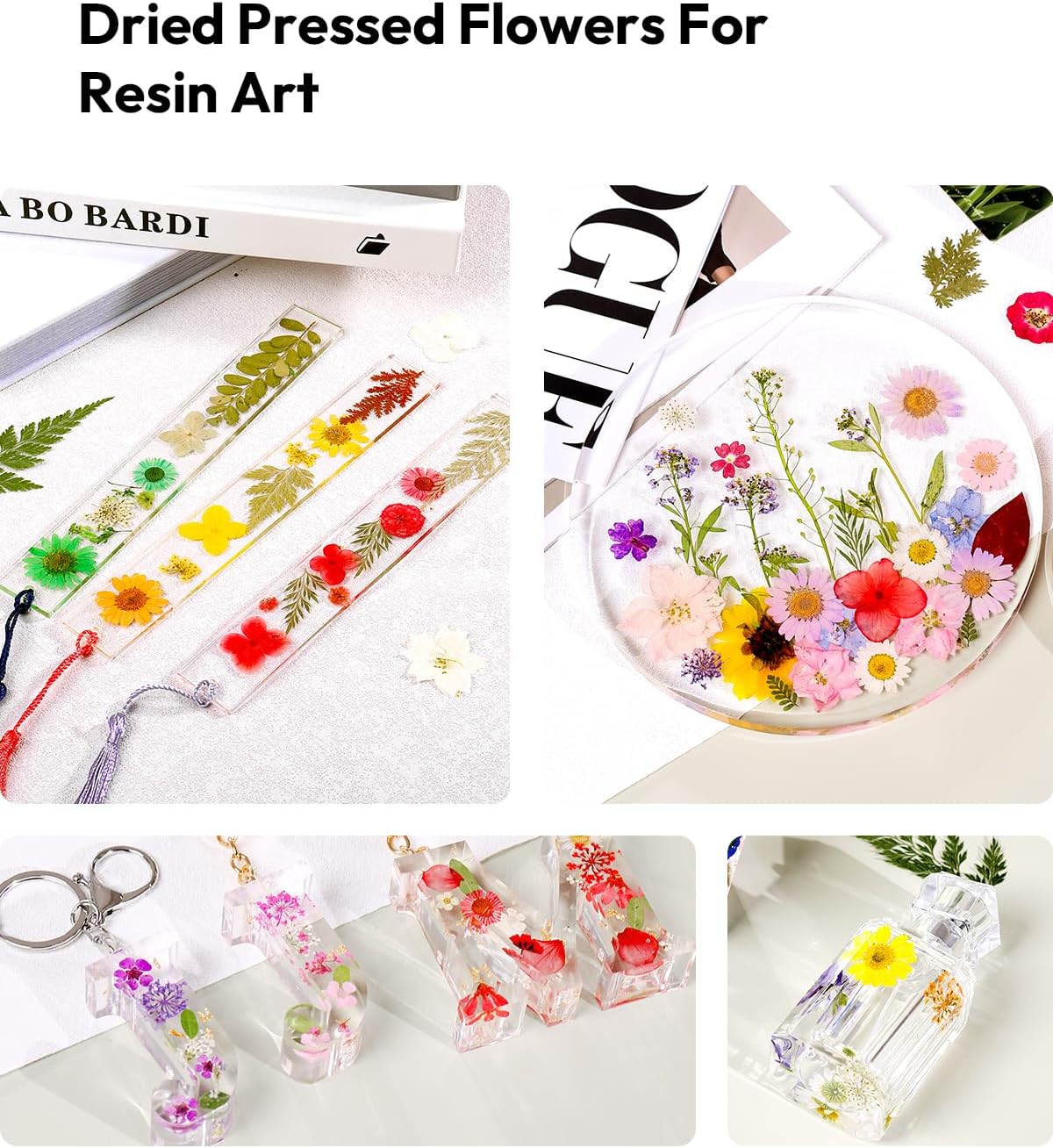 Resiners 174Pcs Dried Flowers Pressed for Crafts