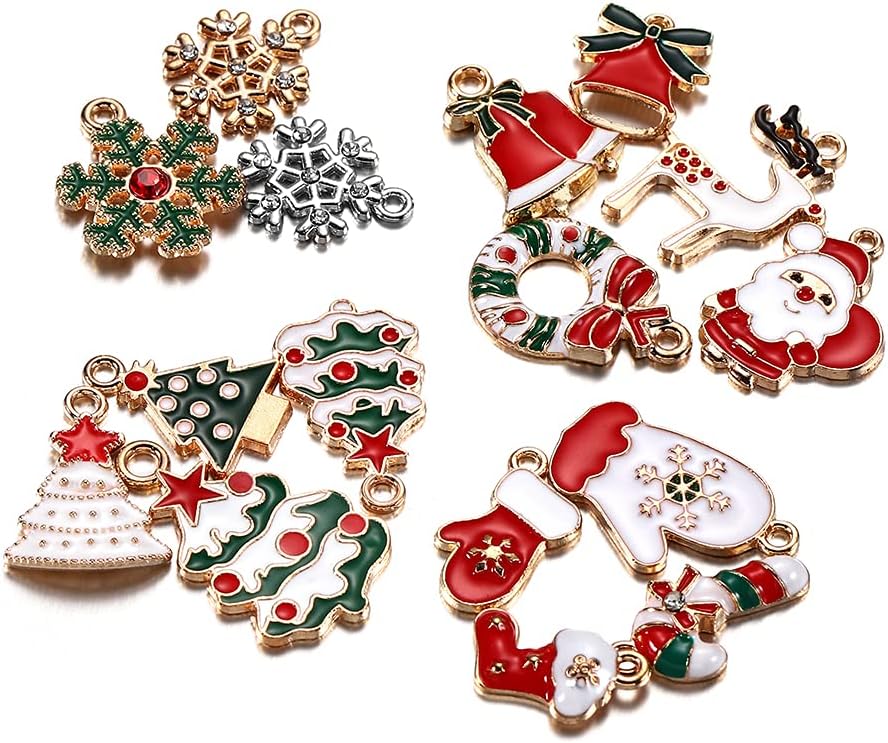 20pcs Christmas Charms Pendants Enamel Bracelet DIY Decor
