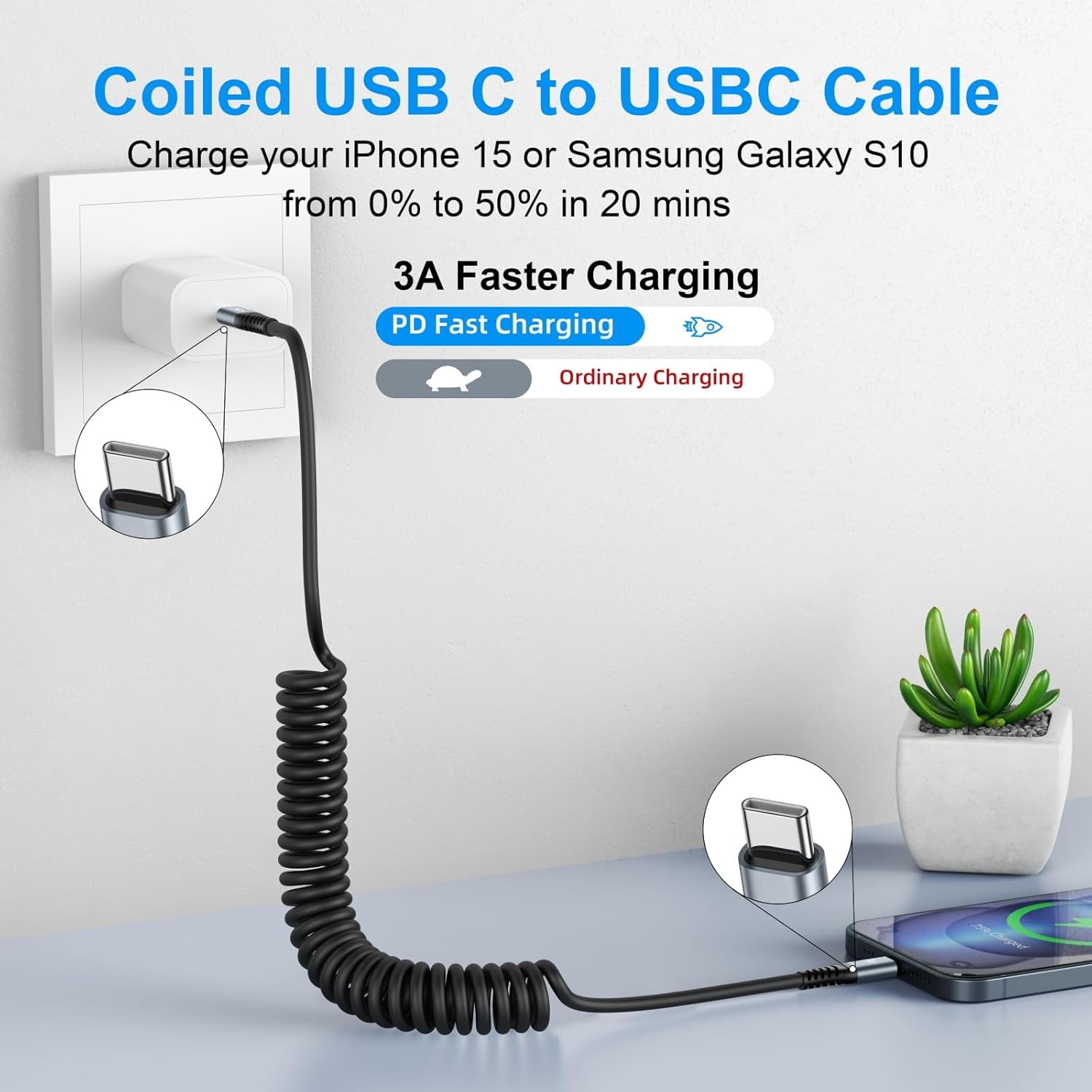 KIYODA USB C to C Charger Cable 3ft 2Pack Coiled