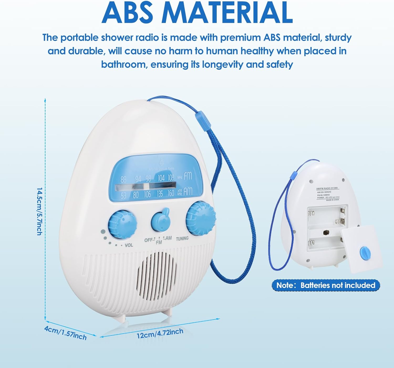 Zopsc AM FM Shower Radio with Rotating Knob