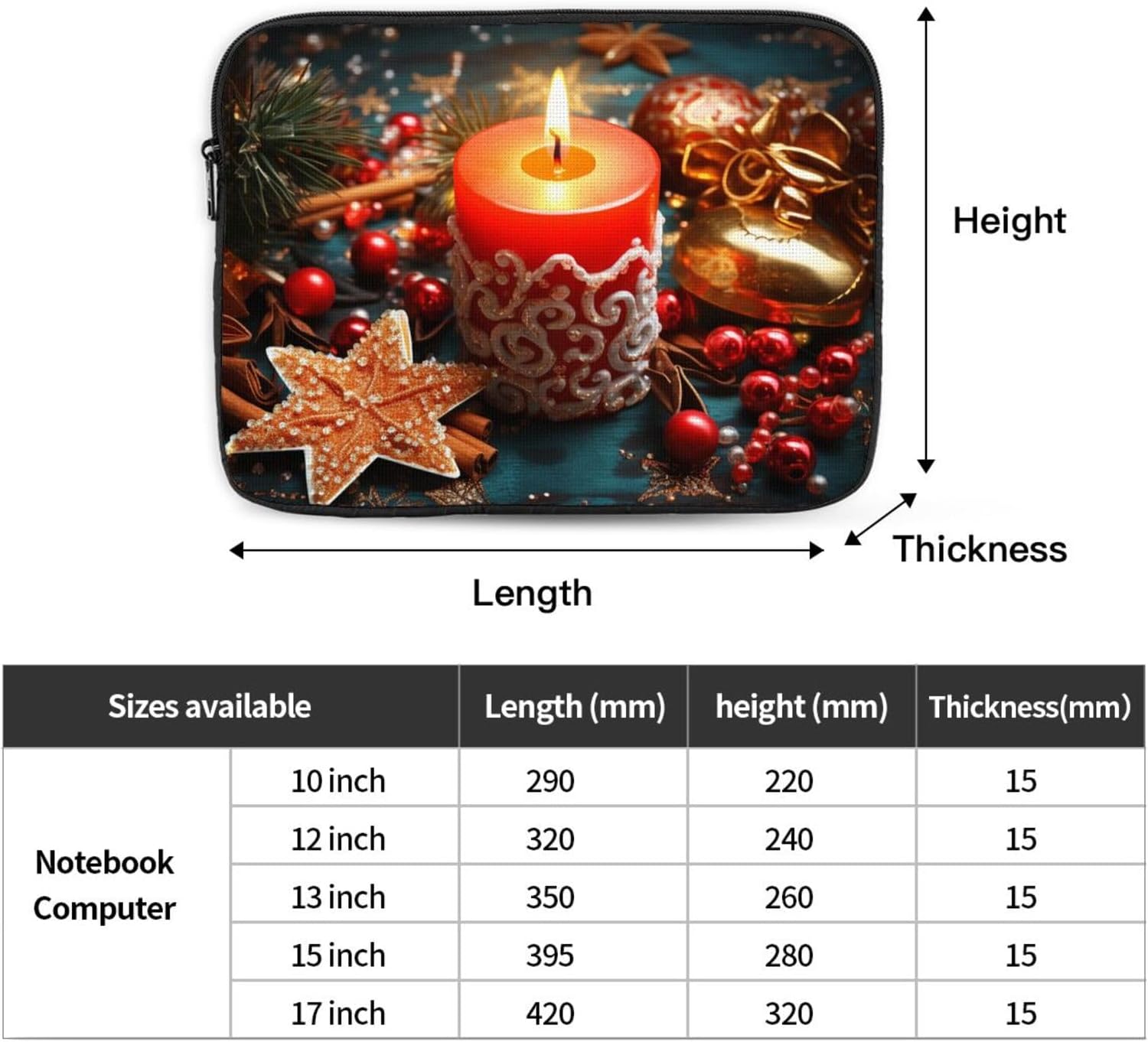 OPSREY Christmas Candle Print Laptop Sleeve 15 Inch Case