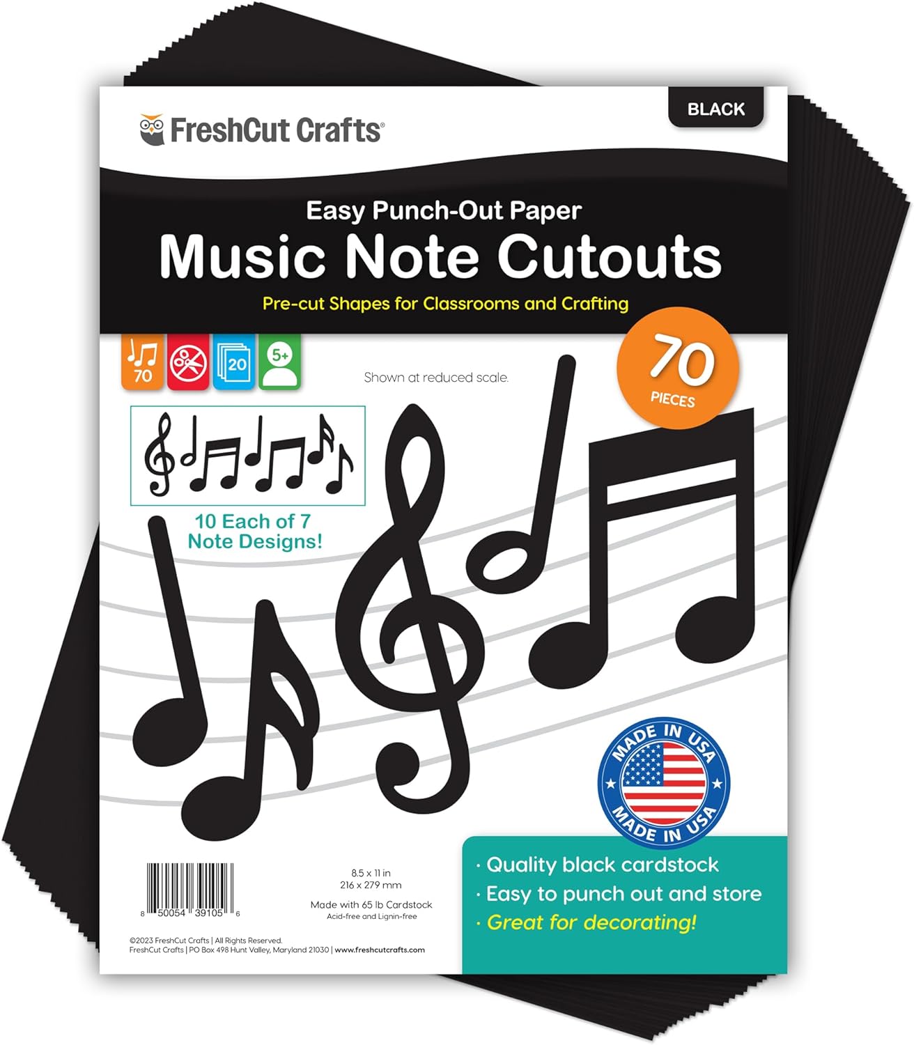 70 pcs Black Music Note Cutouts for Musical Decor