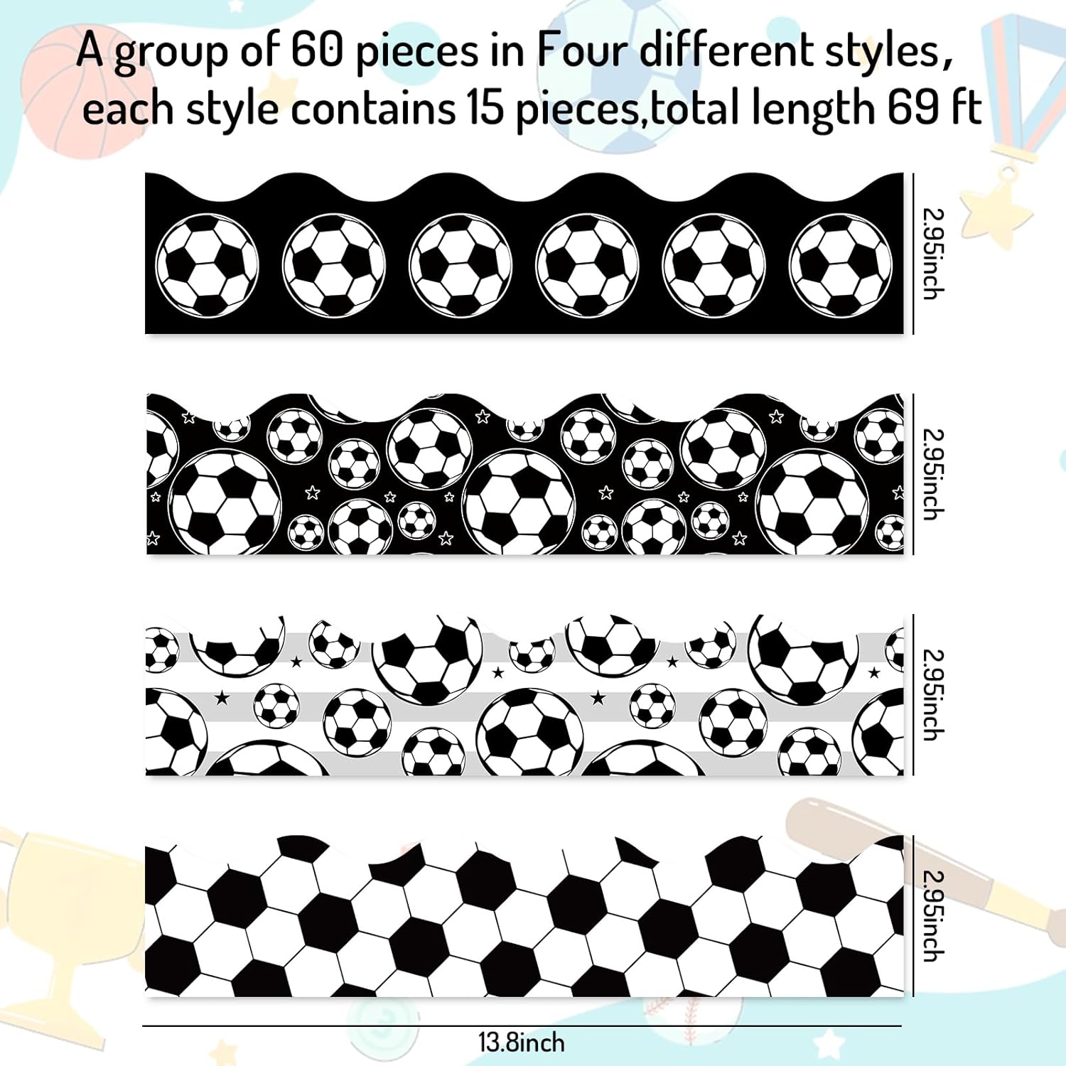 Whaline Soccer Ball Bulletin Board Borders 60 Pcs