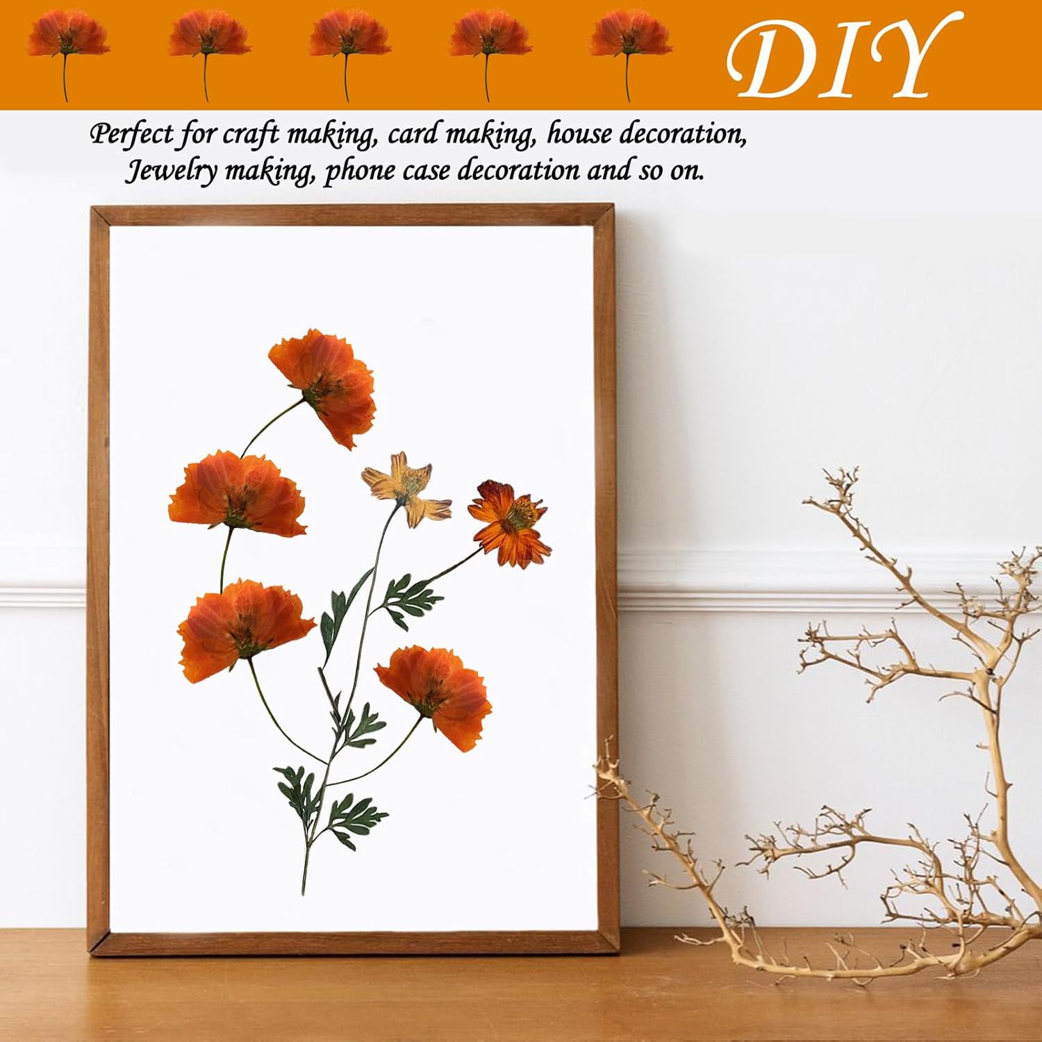 HEISENLIN Orange Dried Cosmos Flowers 42PCS for Resin Jewelry DIY Crafts