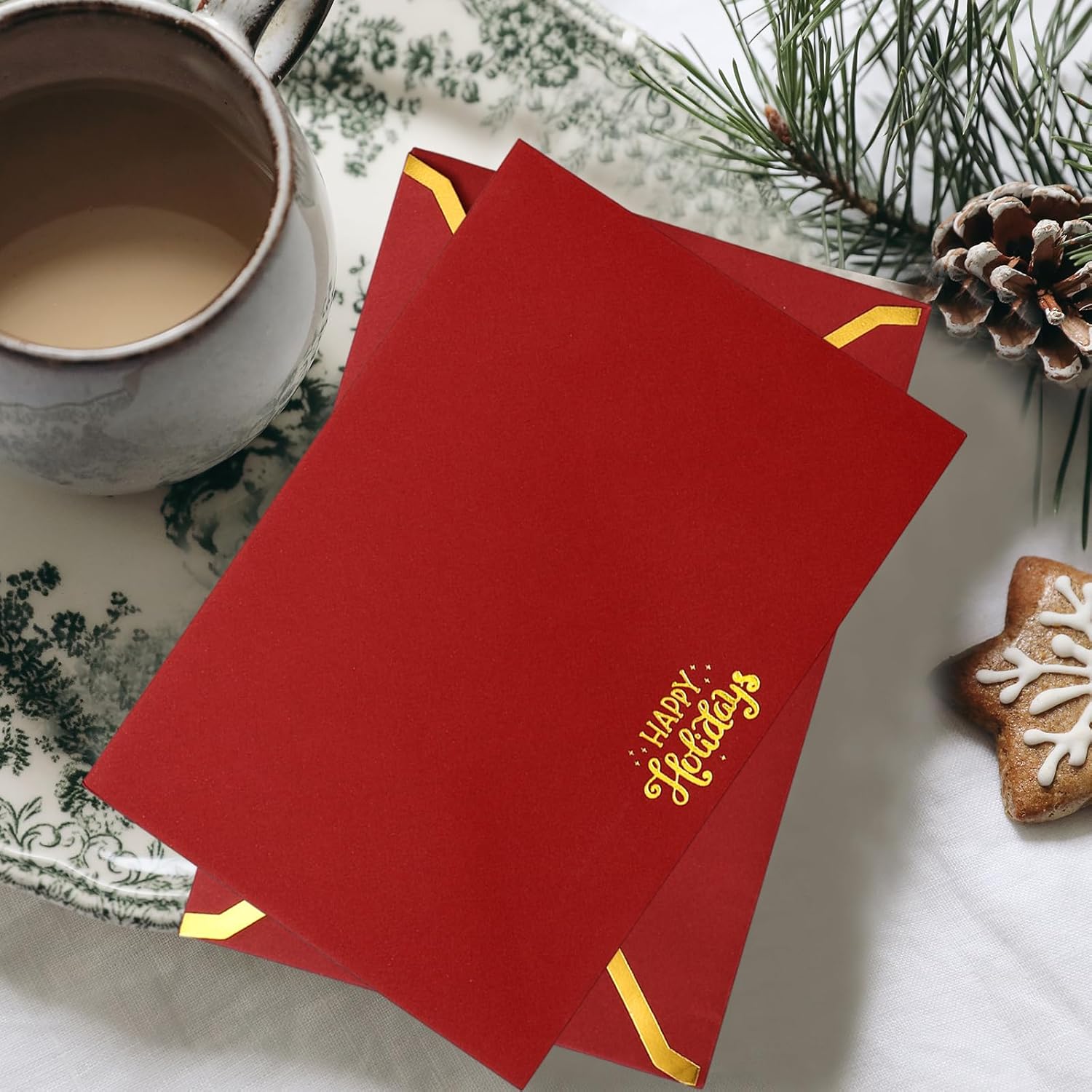 Whaline 50Pcs Gold Foil Christmas Envelopes with Stickers