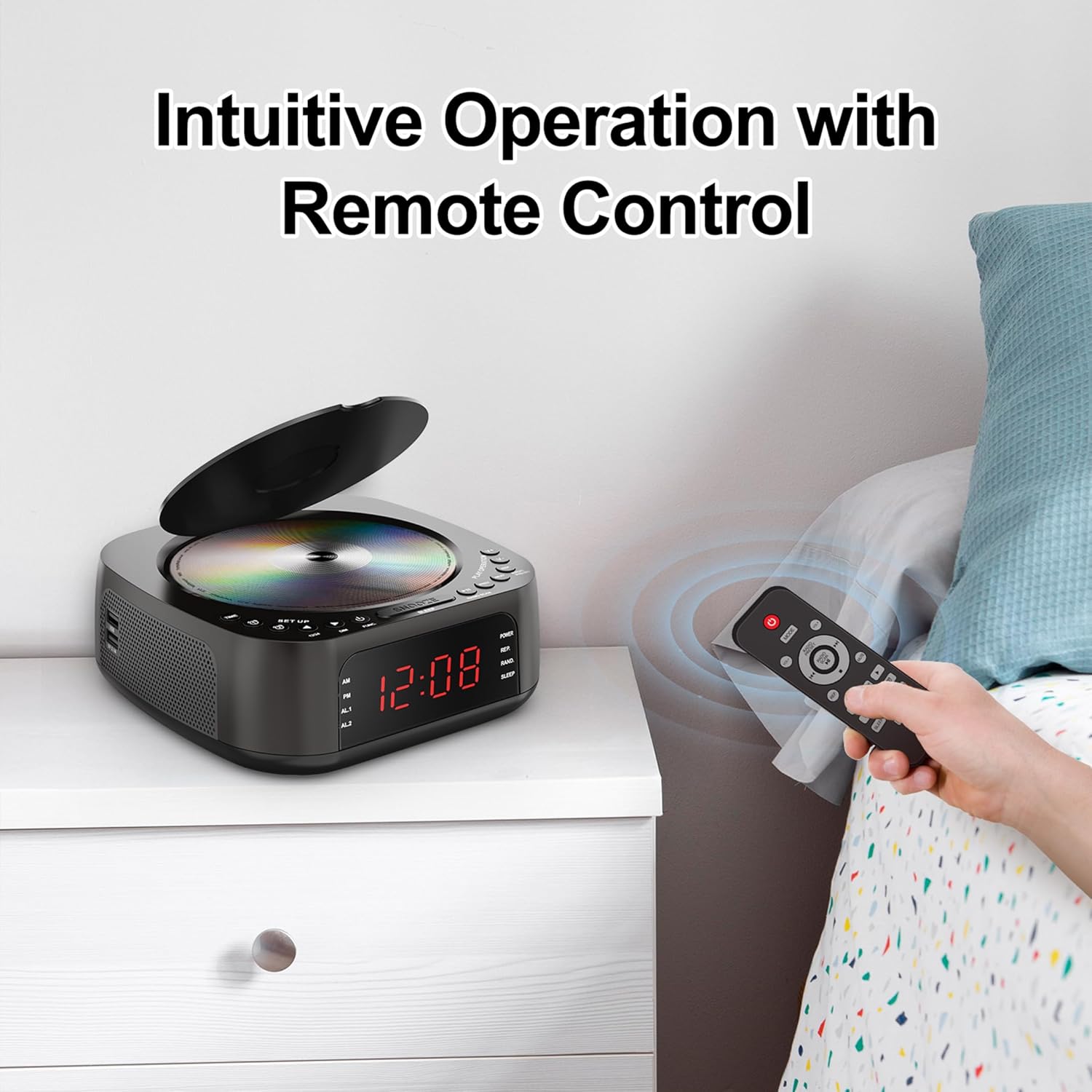 CD Player Alarm Clock with Remote and Bluetooth