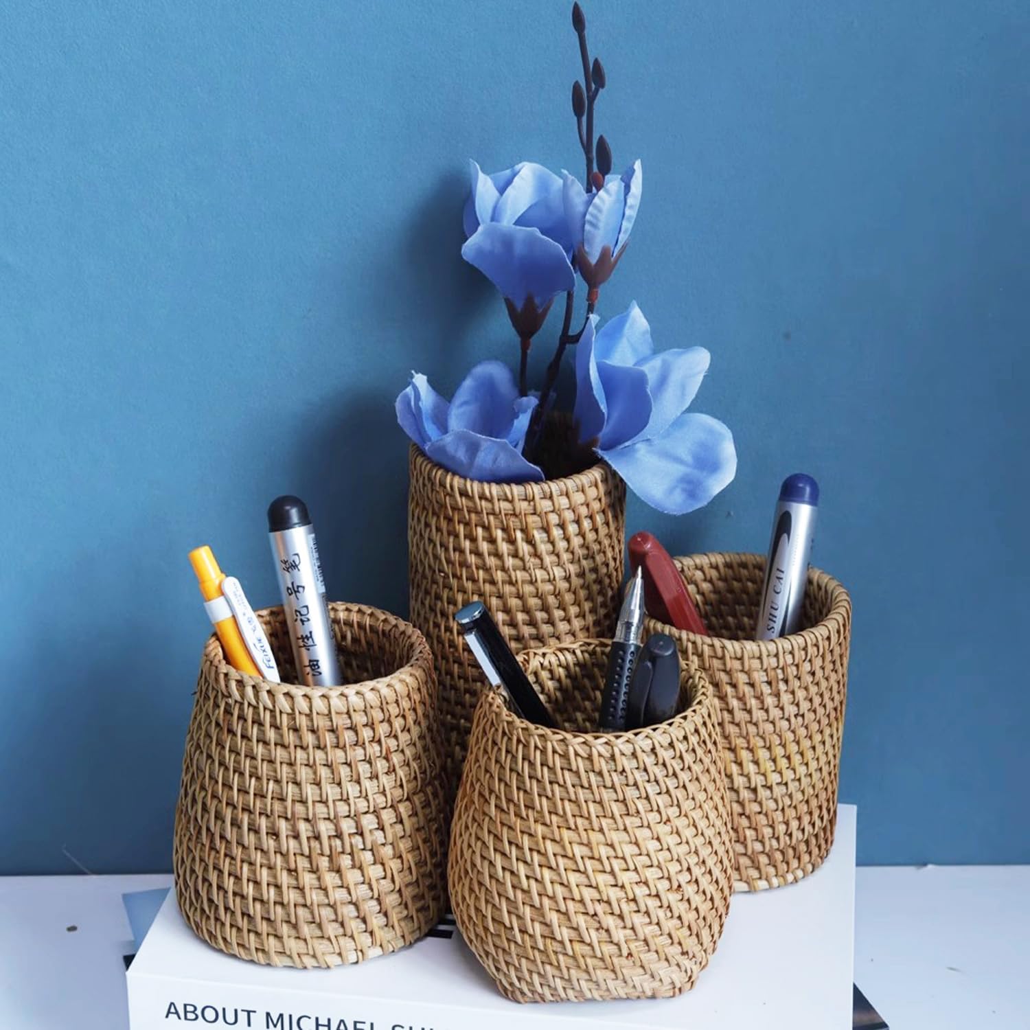 Handmade High Wall Rattan Pen Cup Holder