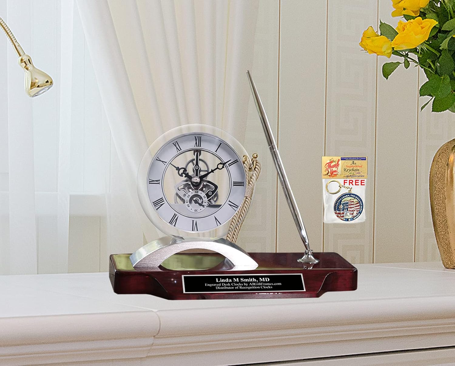 AllGiftFrames Luxury Desk Name Plate with Clear Clock Case