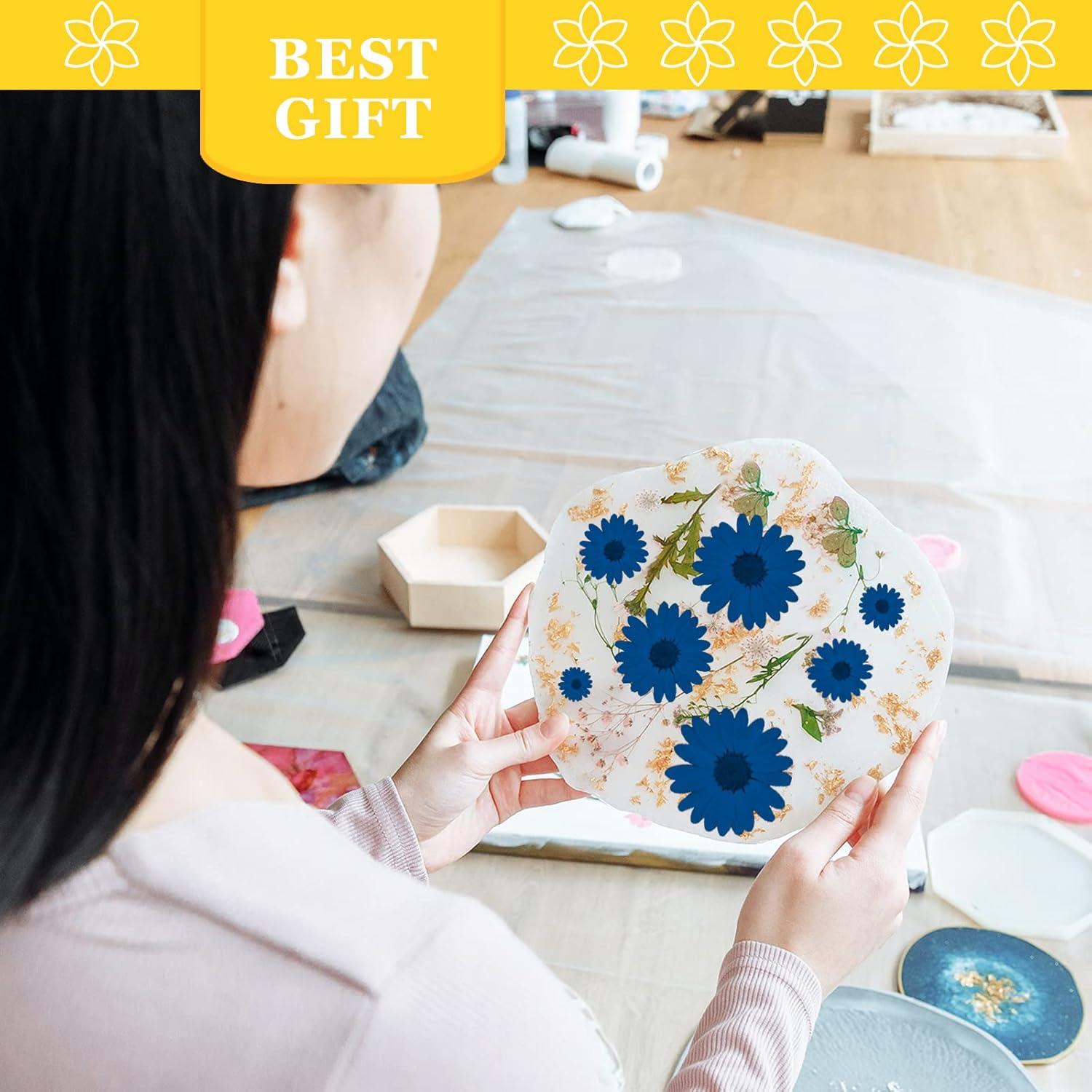 CyHiThai Blue Dried Flowers for Resin Crafts 60PCS