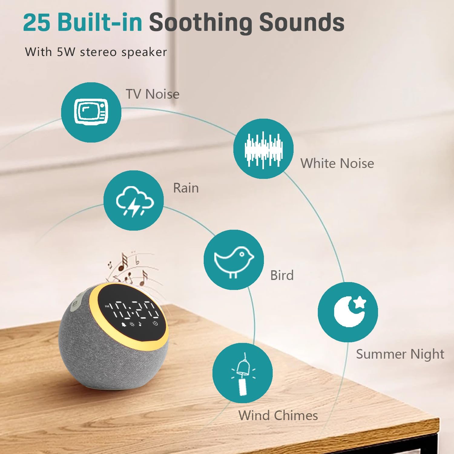 JALL Sound Machine with 25 Soothing Sounds and 5W Speaker