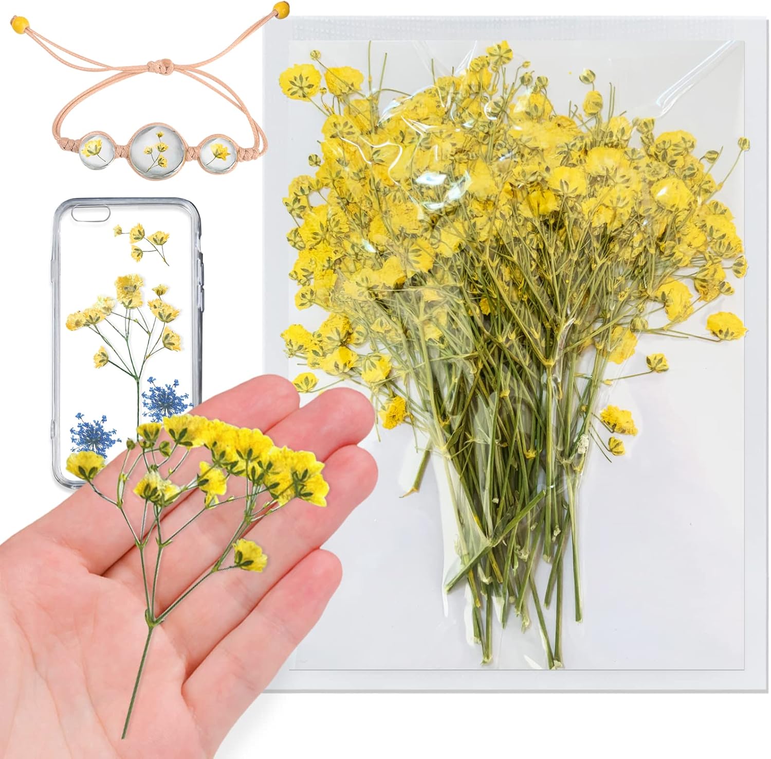 Yellow Natural Dried Gypsophila Flowers for Resin Art 42PCS