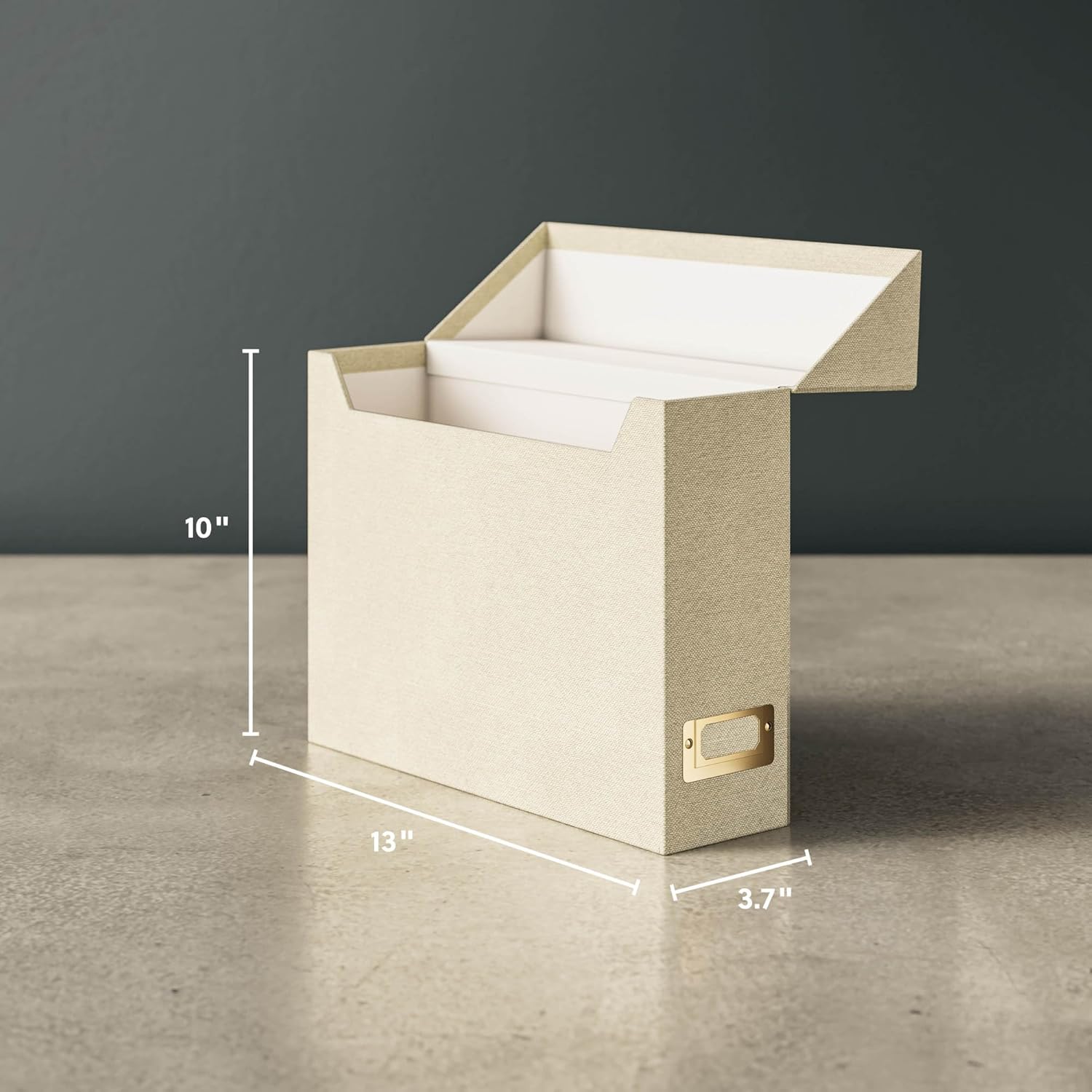 SMEAD Flip Top File Box 10x37x13 Beige Linen Gold Nameplate