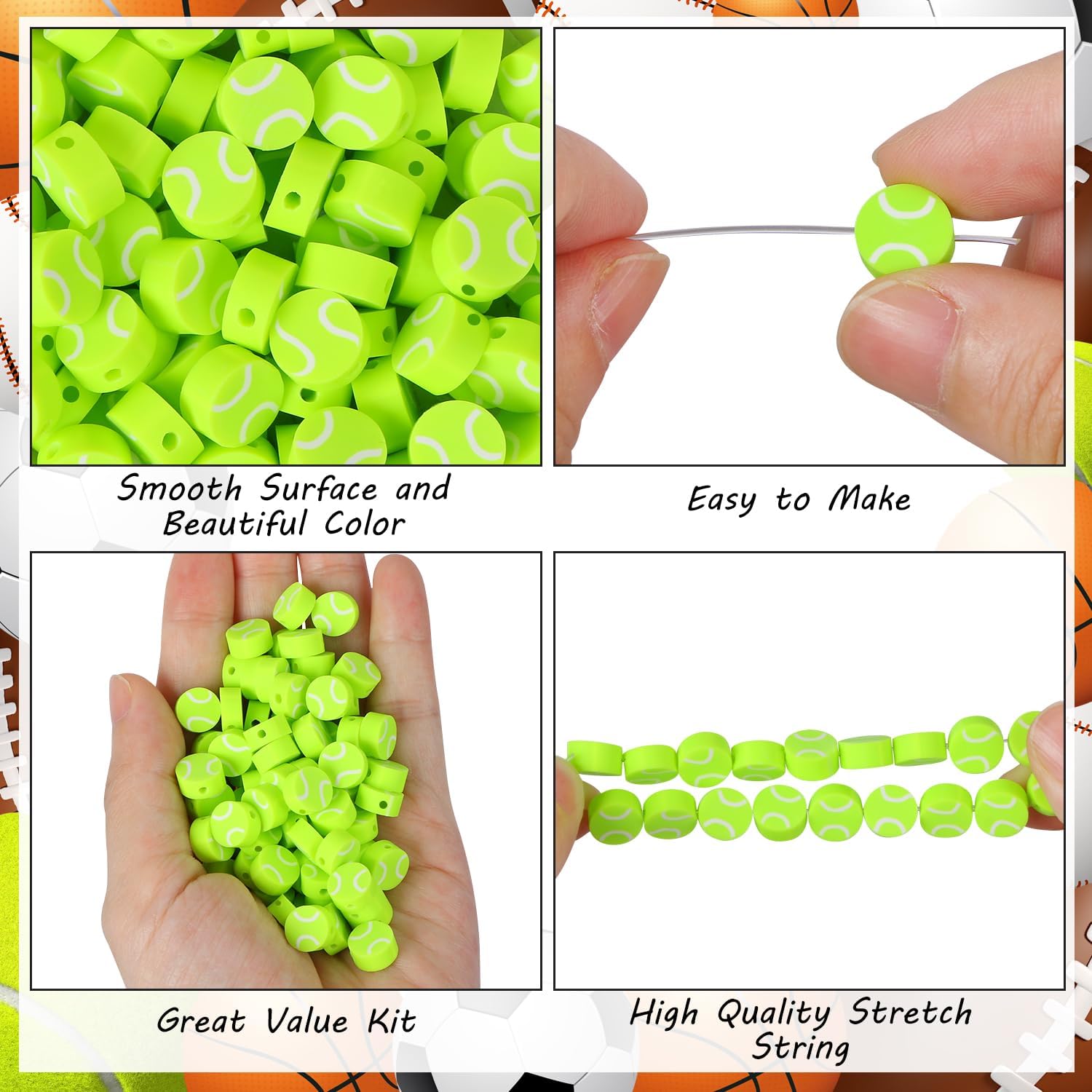 EVERMARKET 100pcs Tennis Ball Beads for DIY Jewelry Making