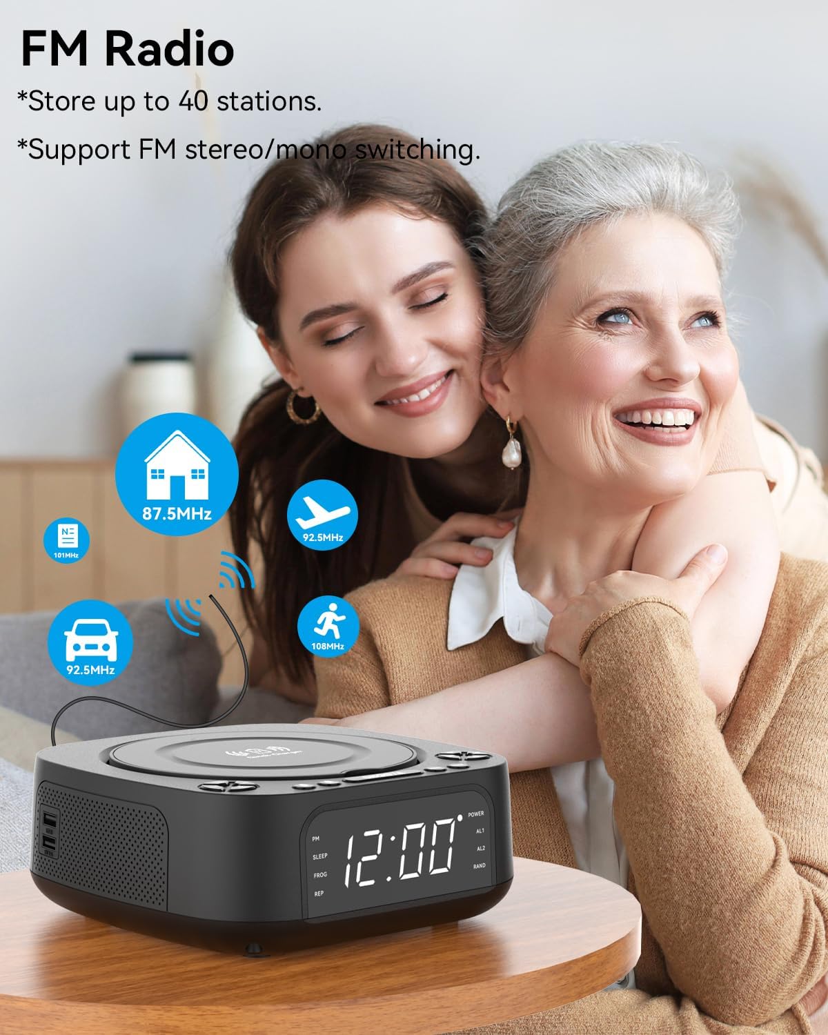 MONODEAL Portable CD Player with Bluetooth FM USB and Sleep Timer