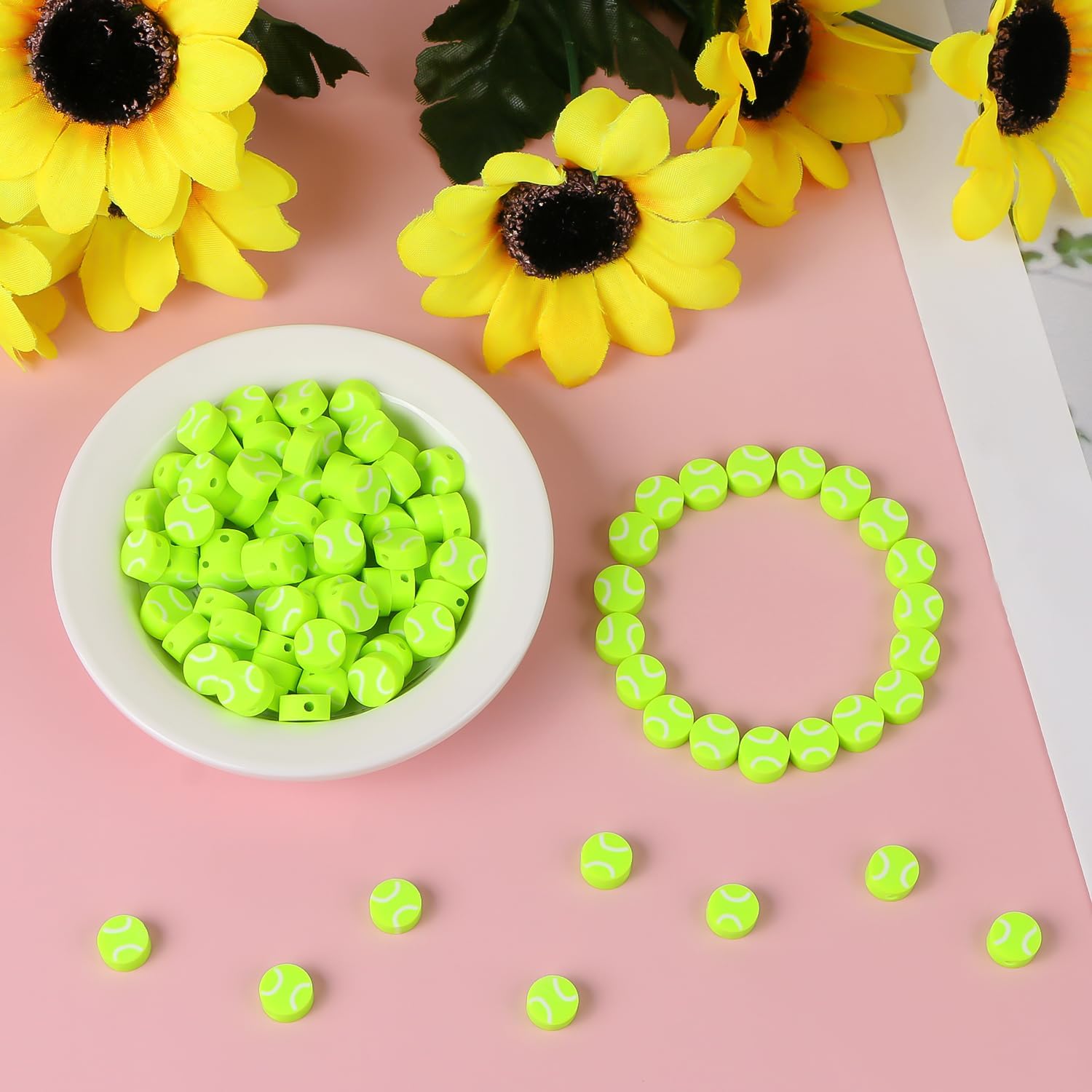 EVERMARKET 100pcs Tennis Ball Beads for DIY Jewelry Making