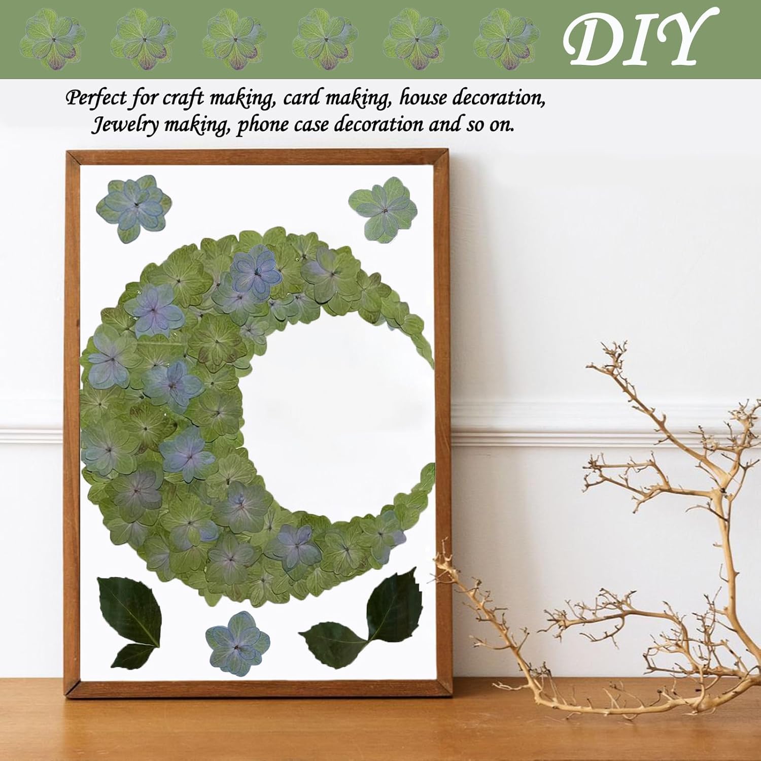 60PCS Green Dried Double Hydrangea for Resin Crafts