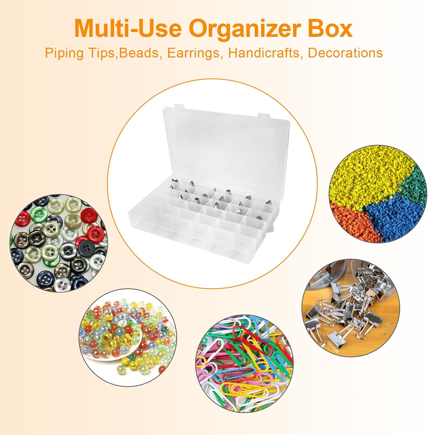 2 Pack Piping Tip Organizer Box with 36 Grids and Adjustable Dividers