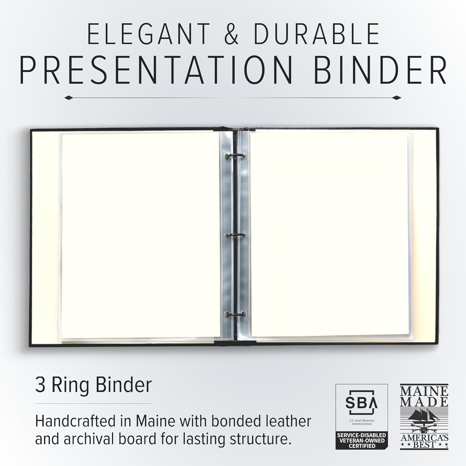 Gallery Leather 3 Ring Binder with Window 125 Thick Freeport Slate