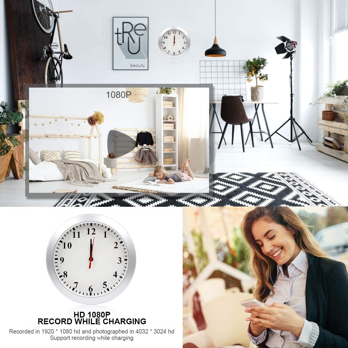 Hidden Spy Camera Wall Clock with HD WiFi and Motion Detection