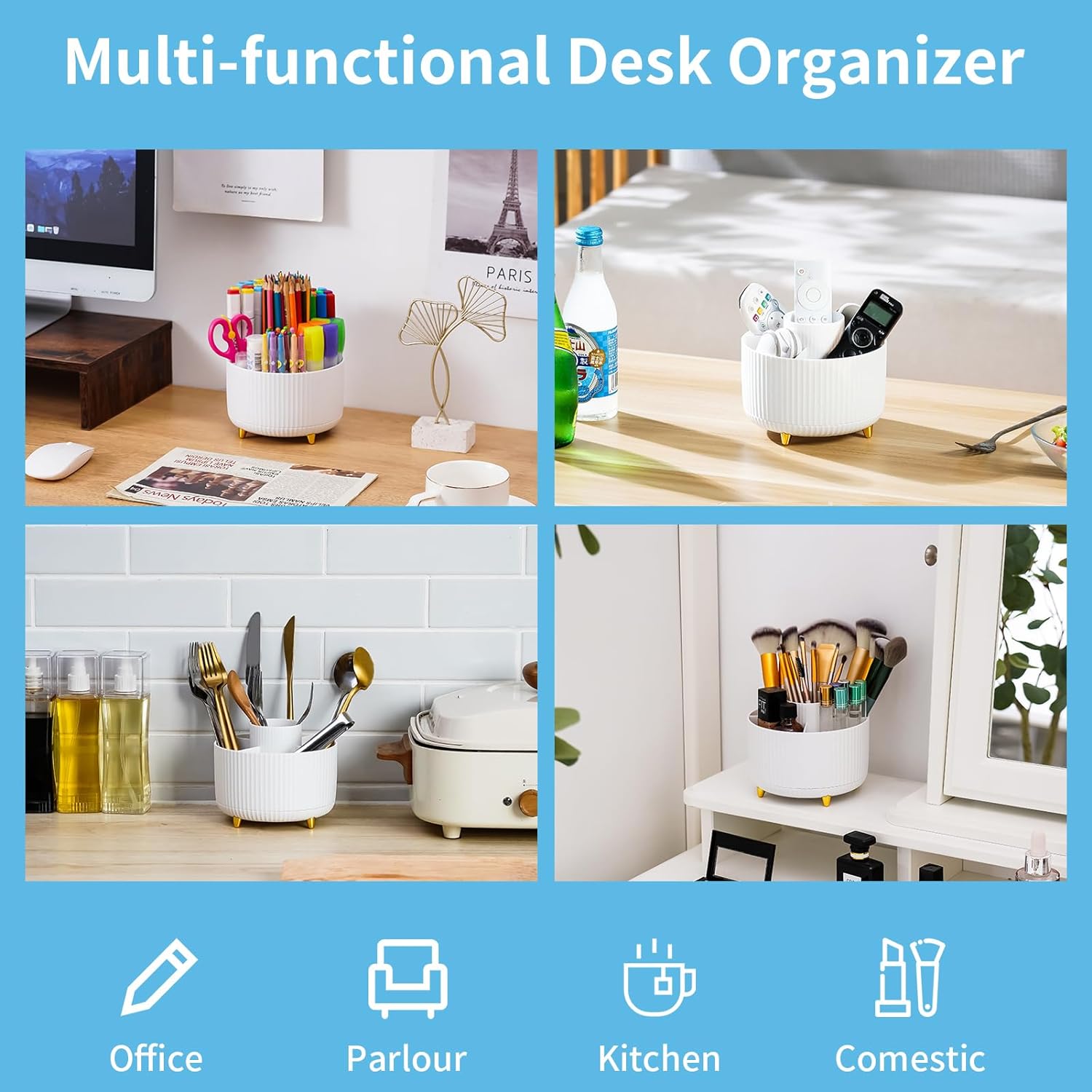 Marbrasse 360 Degree Rotating Pen Holder with 5 Compartments Desk Organizer