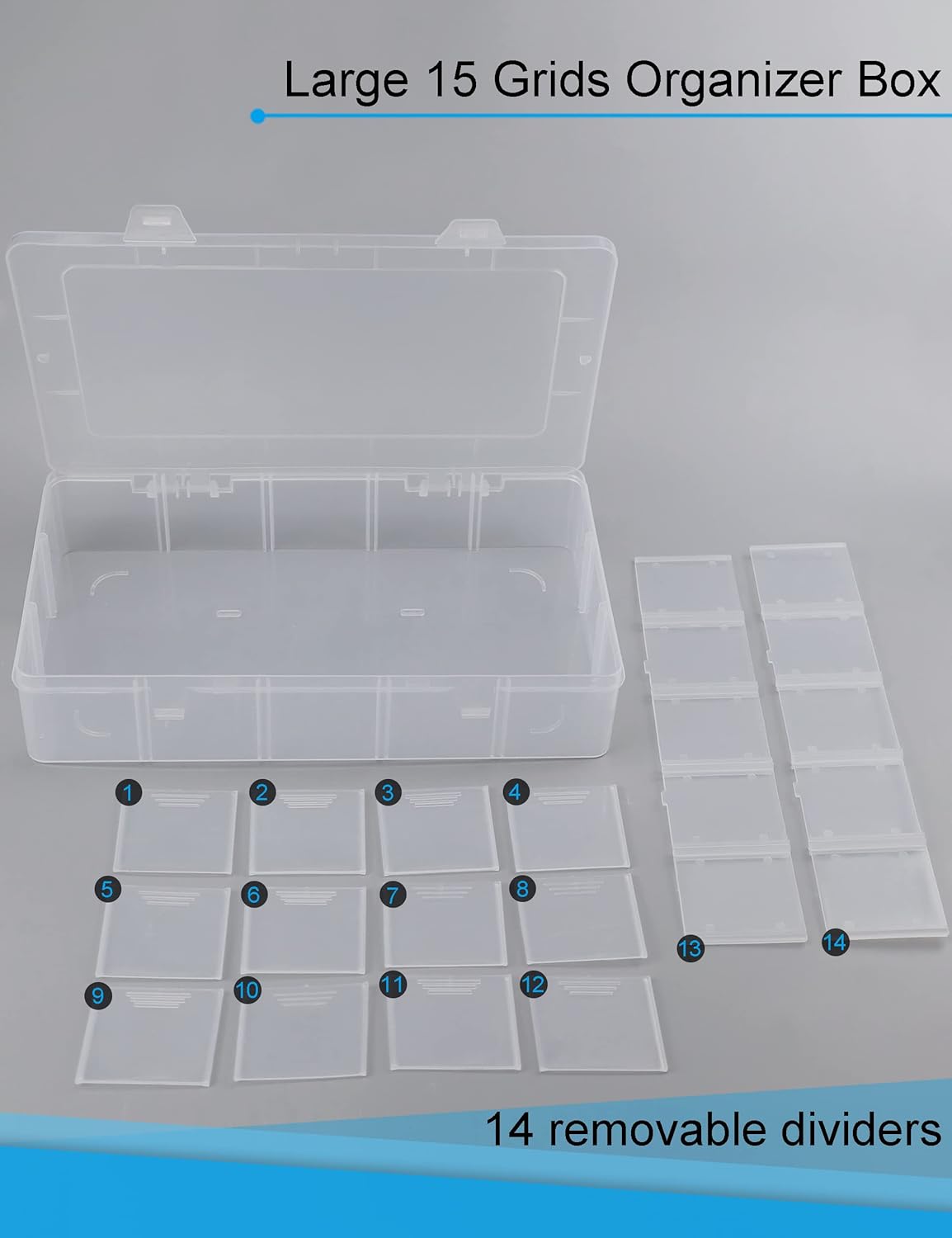Hlotmeky Plastic Organizer Box with 15 Grids and Dividers