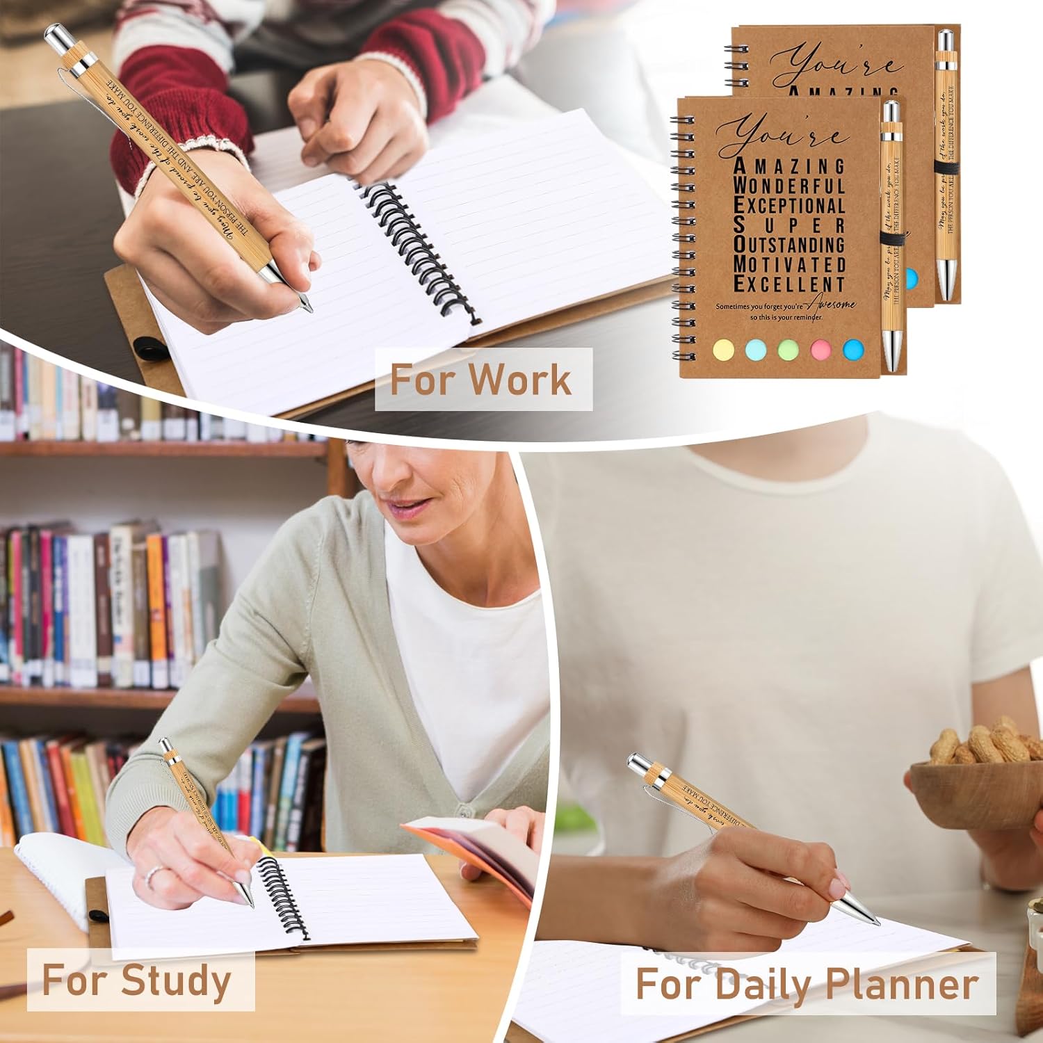 Jetec 50pcs Spiral Notebook With Bamboo Pen Gift Set