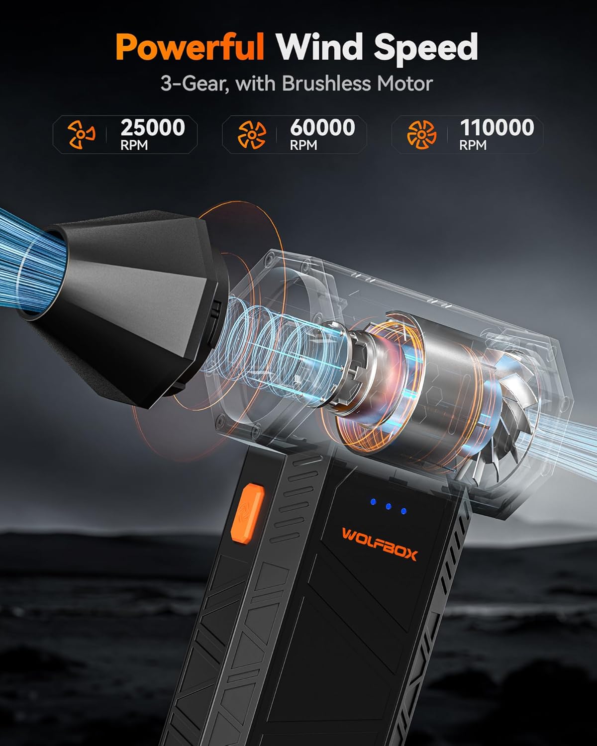 WOLFBOX MF50 Cordless Air Duster with 3-Gear Speed Control