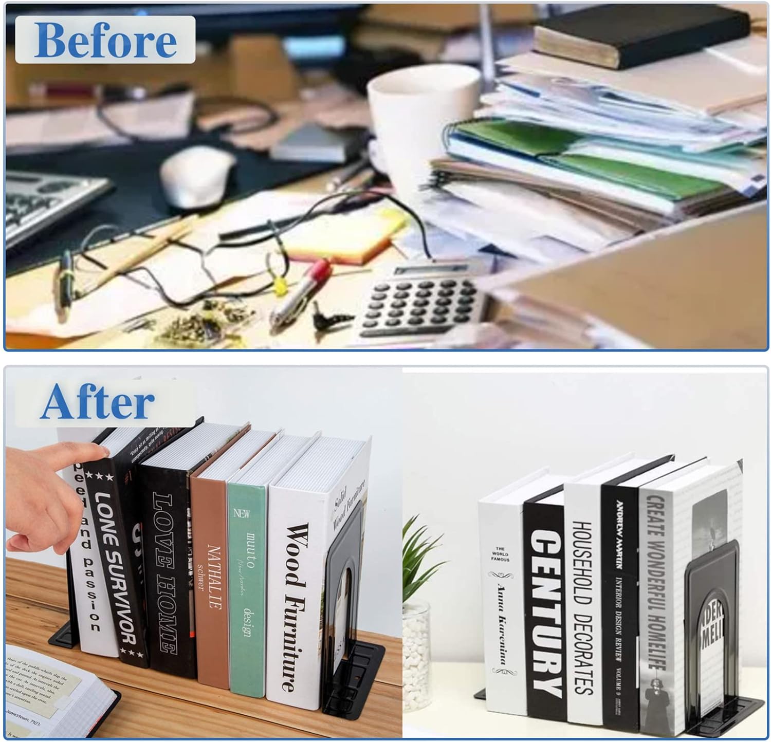30 Pcs Black Metal Book Ends Heavy Duty