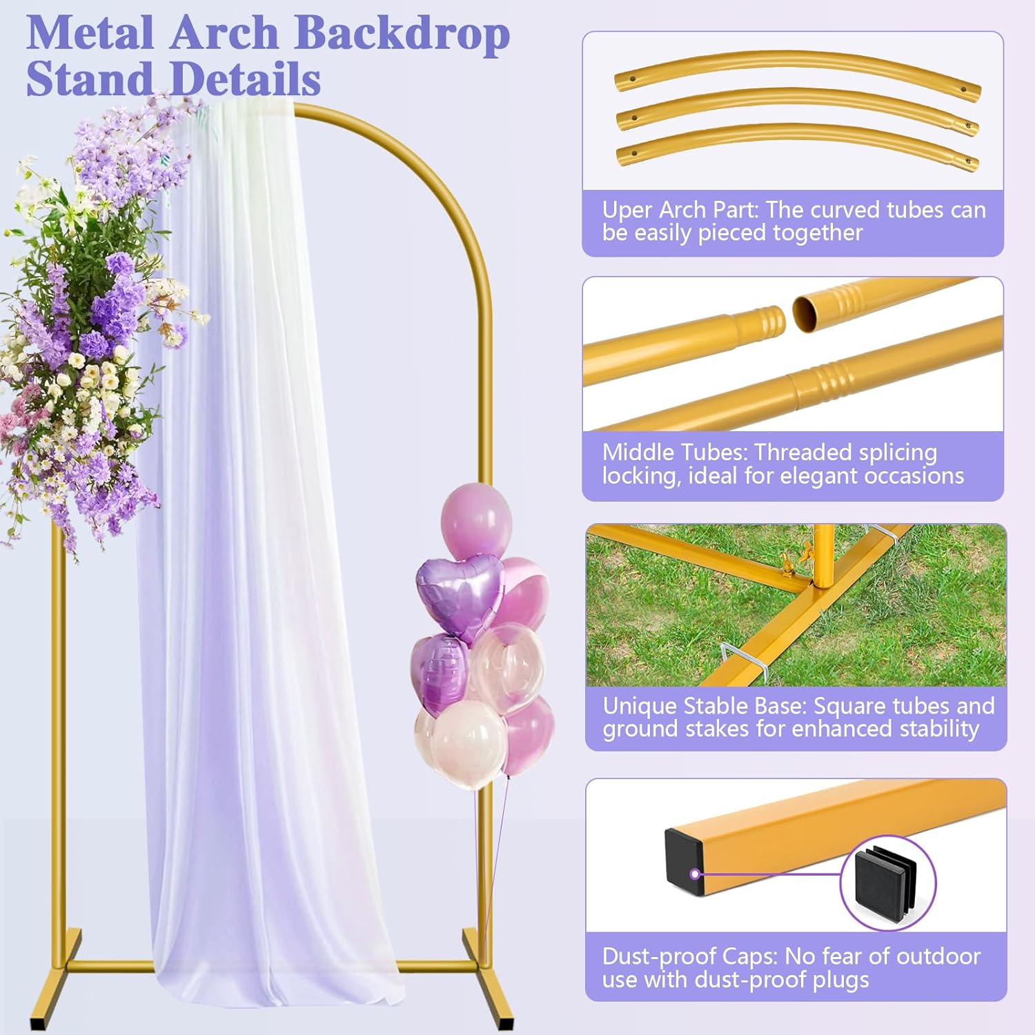 HEMMOTOP Metal Arch Backdrop Stand Set of 3