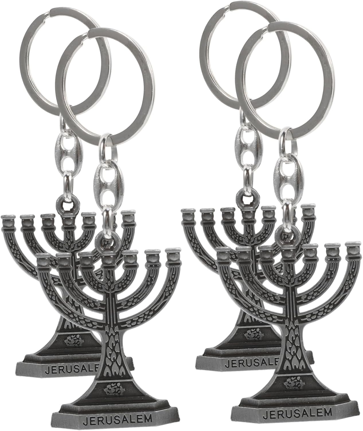 VOSAREA 4PCS Stainless Steel Menorah Keychain Pendant
