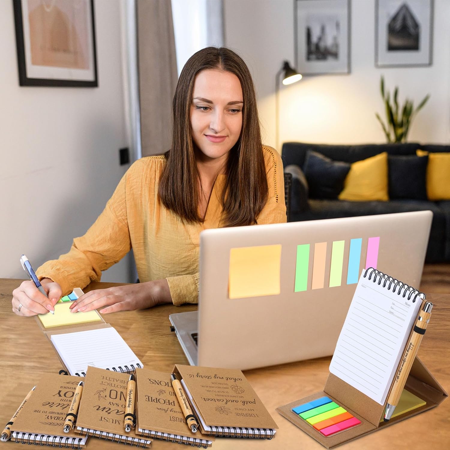 Pasimy 24 Set Positive Affirmation Spiral Notebooks with Sticky Notes and Bamboo Pens