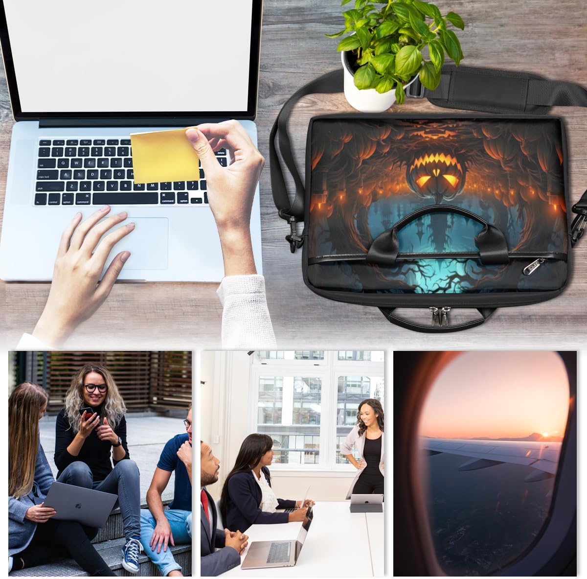 Halloween Candles Pumpkin Lantern Laptop Shoulder Bag for Men Women