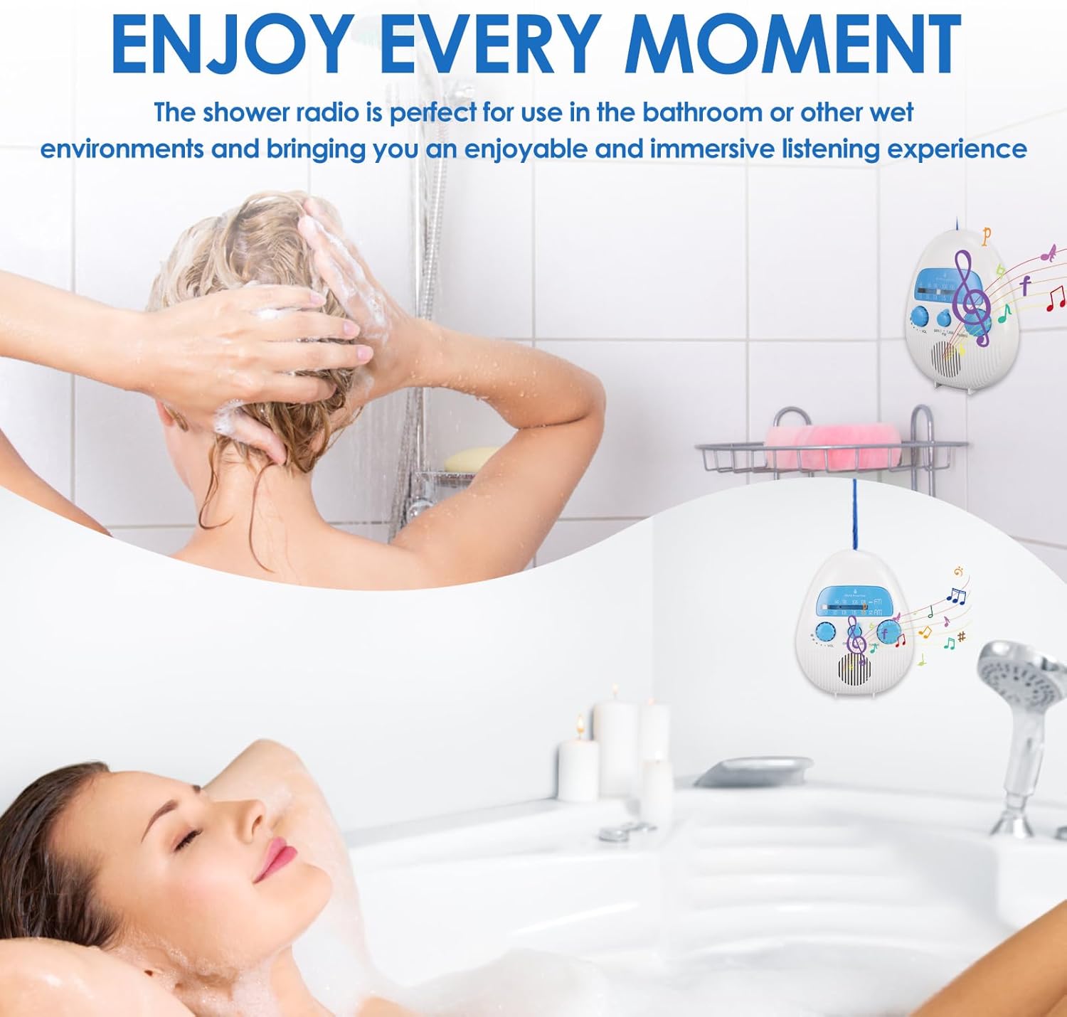 Zopsc AM FM Shower Radio with Rotating Knob