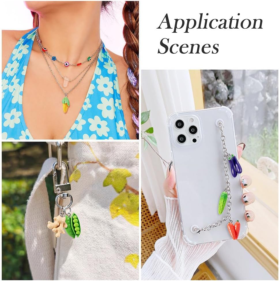 FASHEWELRY 36 Pcs Resin Vegetable Pendants with Loops