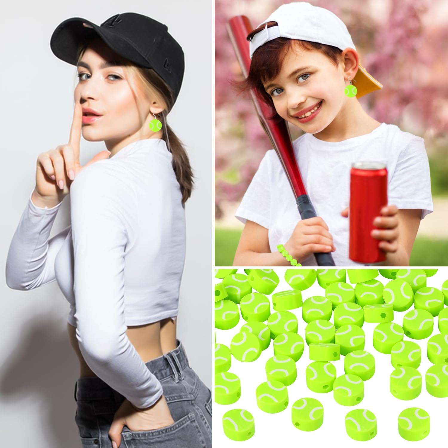 EVERMARKET 100pcs Tennis Ball Beads for DIY Jewelry Making