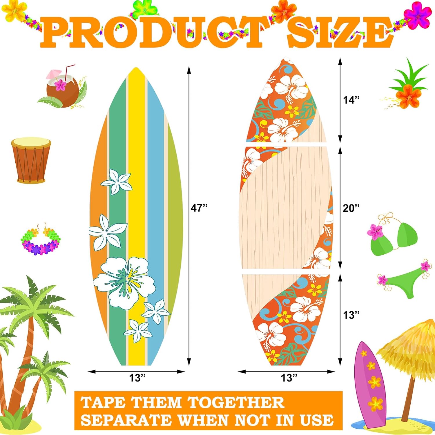 4 Pcs Giant Surfboards Bulletin Board Wall Decor Set