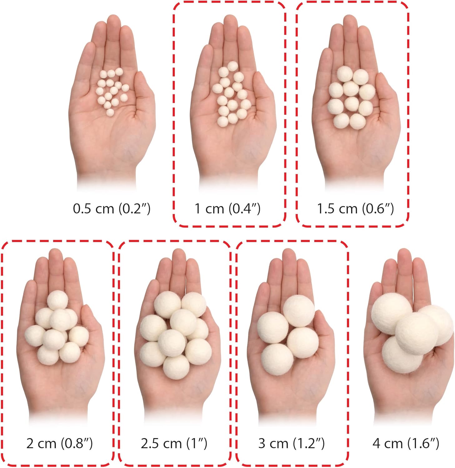 Glaciart One Wool Felt Balls 50 Pieces Mixed Sizes