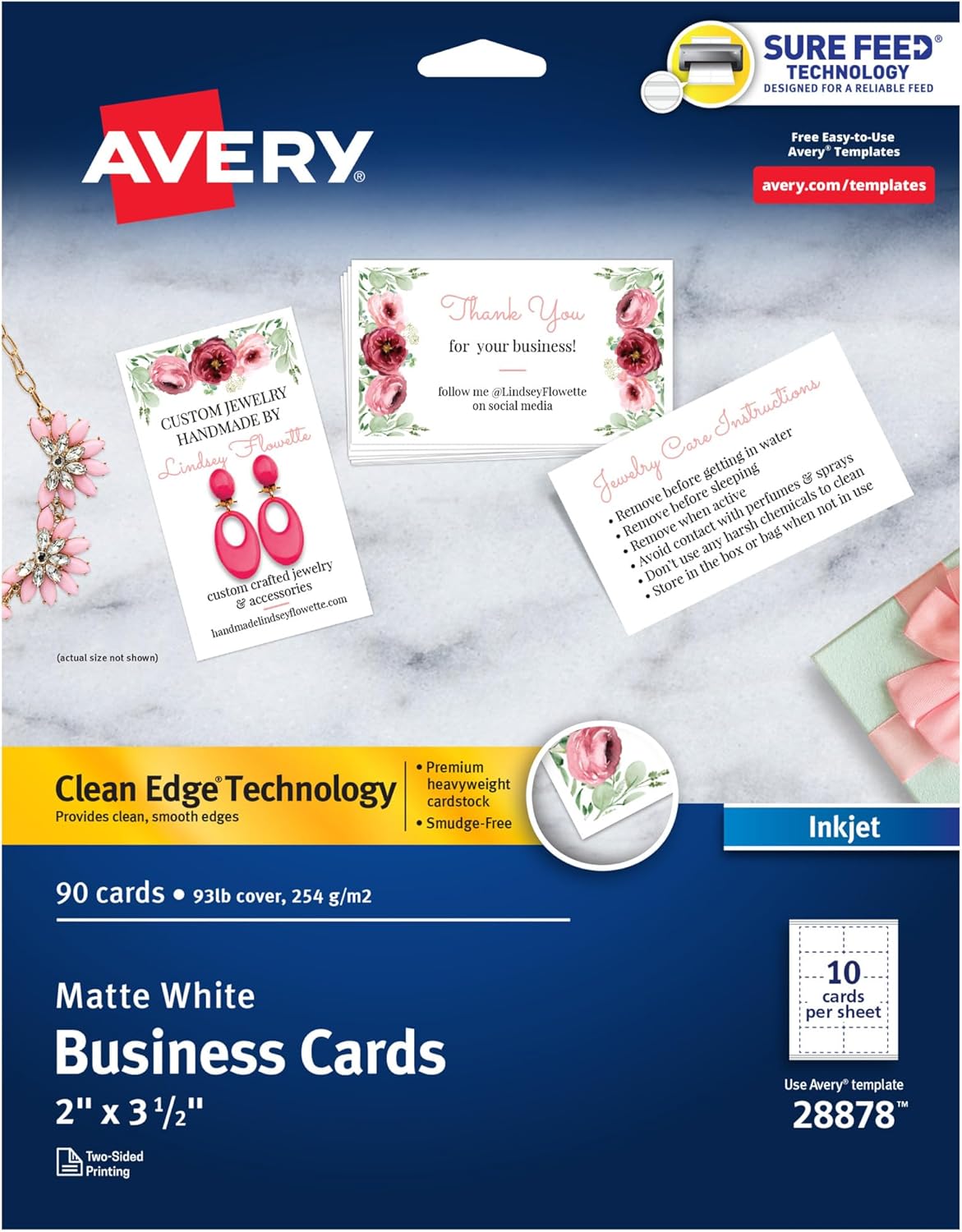Avery Clean Edge Business Cards 2x35 White 90 Blank