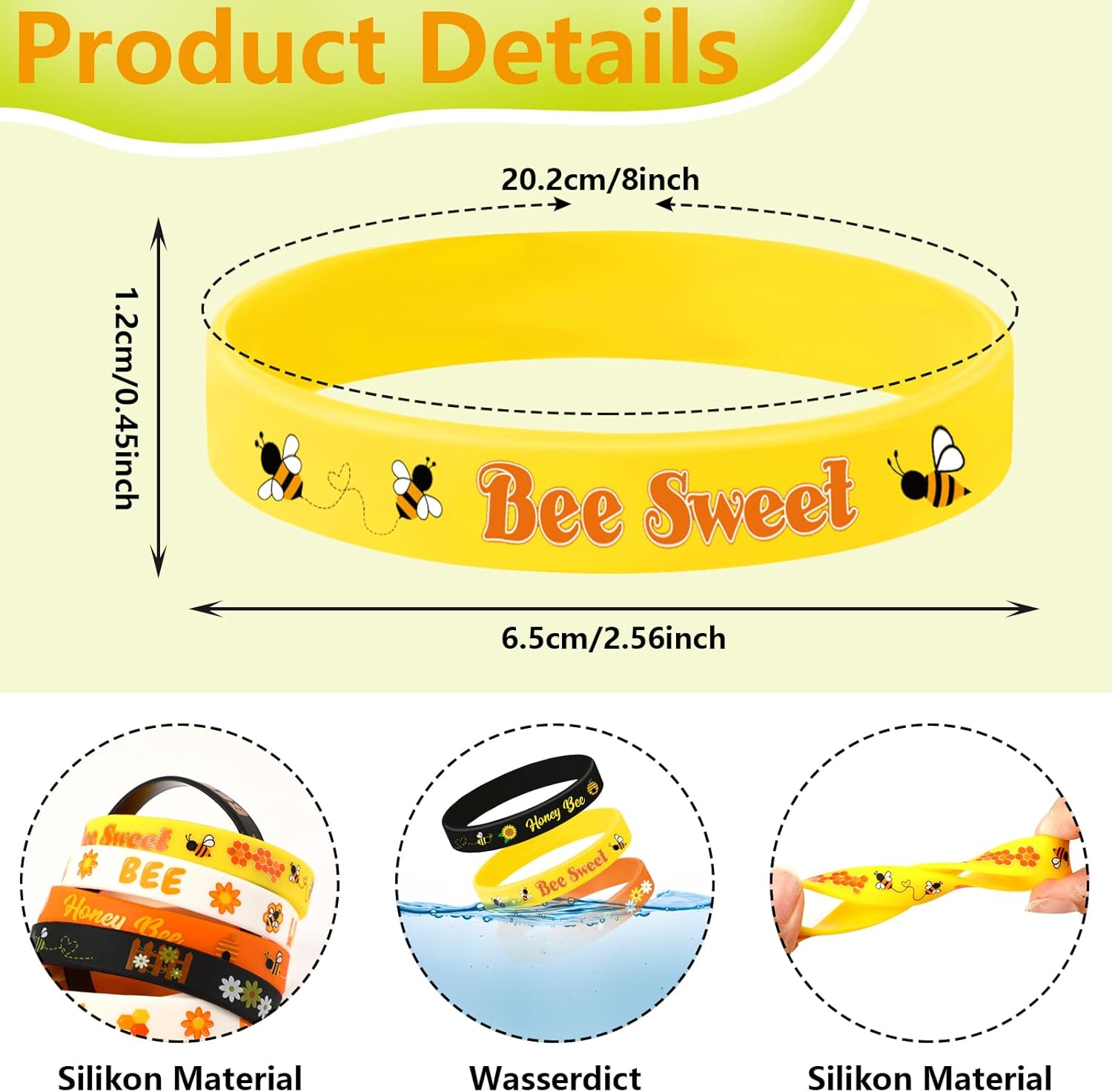 JUNEBRUSHS 42pcs Bee Themed Silicone Wristbands Party Favors
