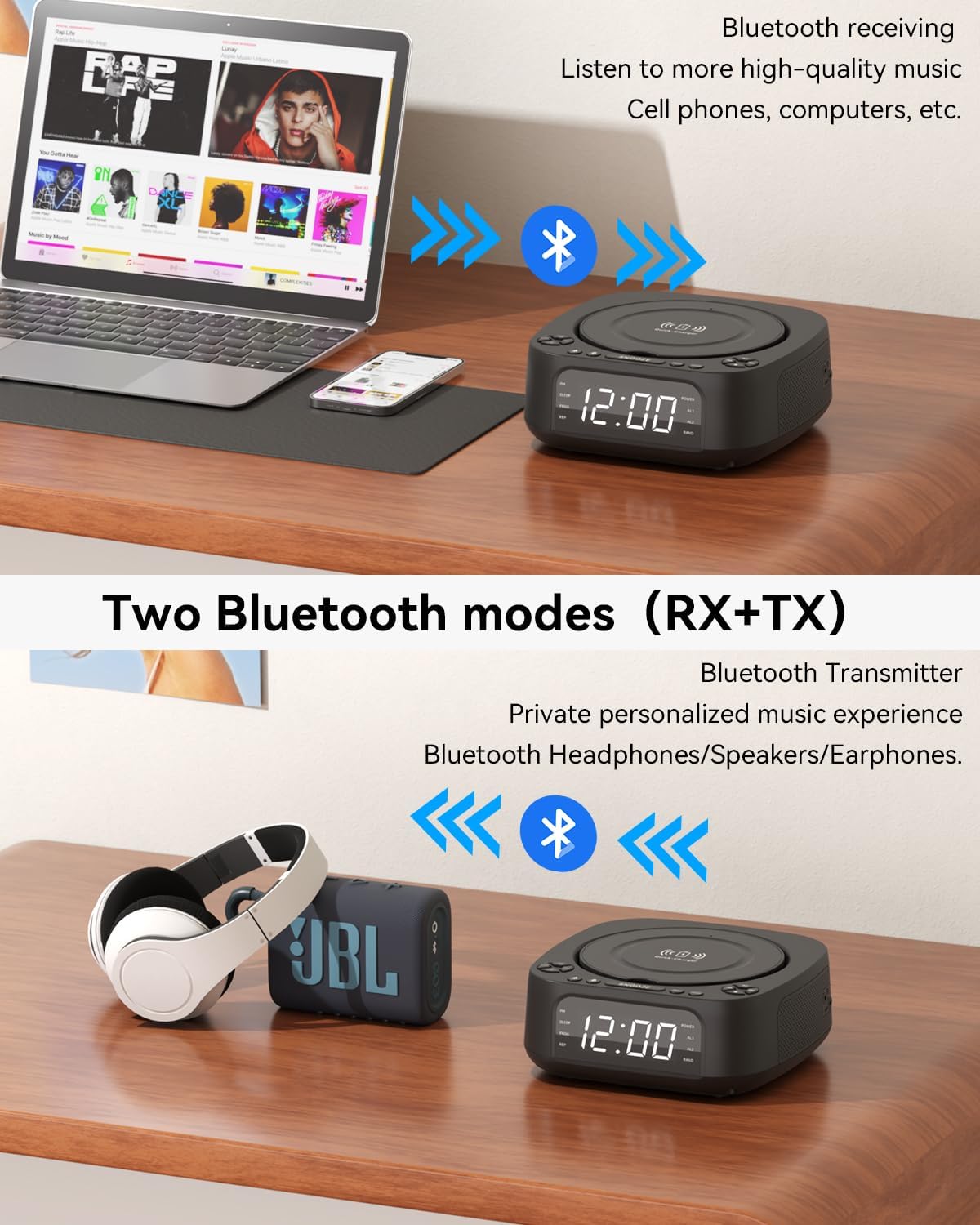 MONODEAL Portable CD Player with Bluetooth FM USB and Sleep Timer