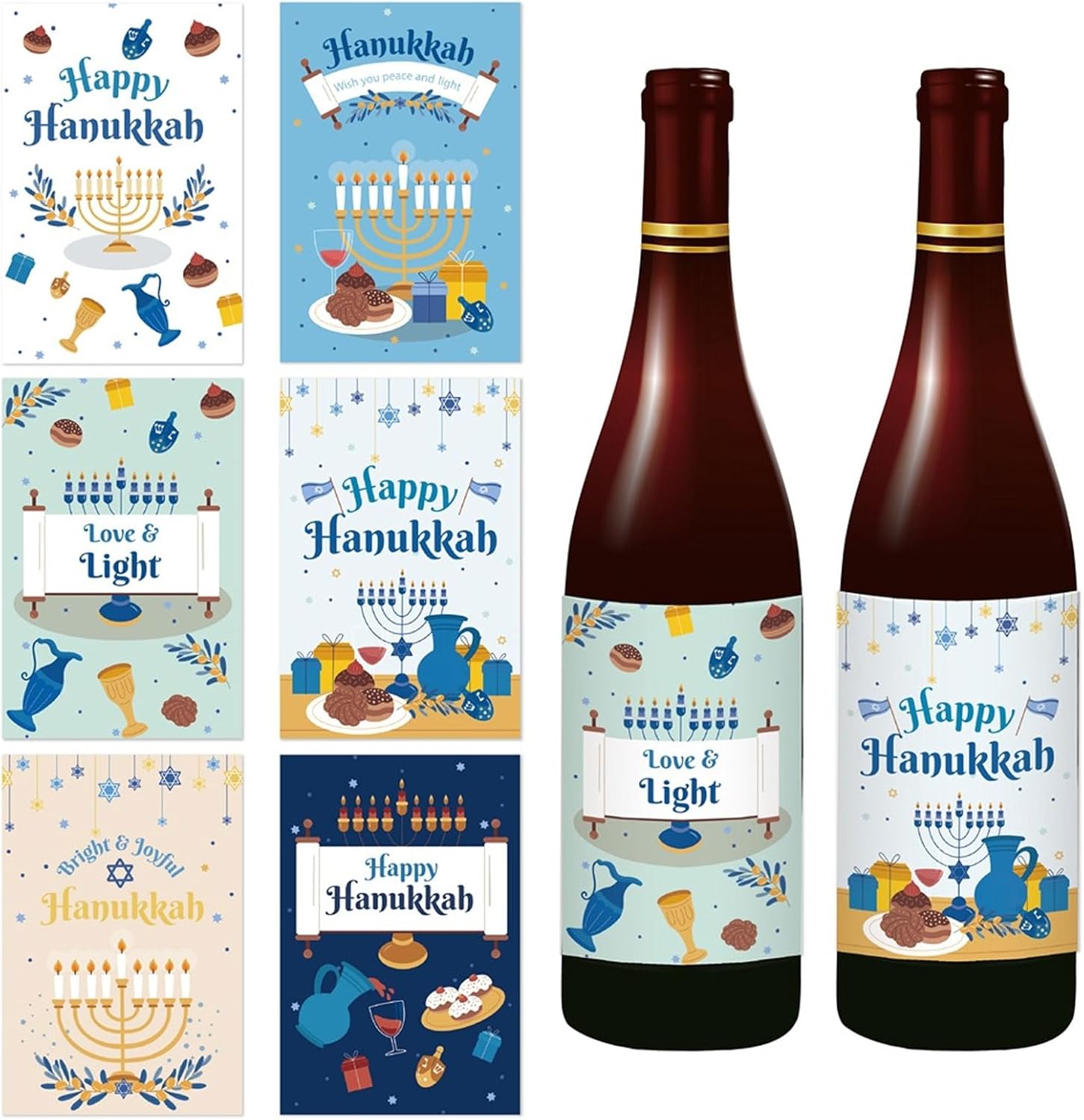 Happy Hanukkah Wine Labels Sticker 12 Sheets