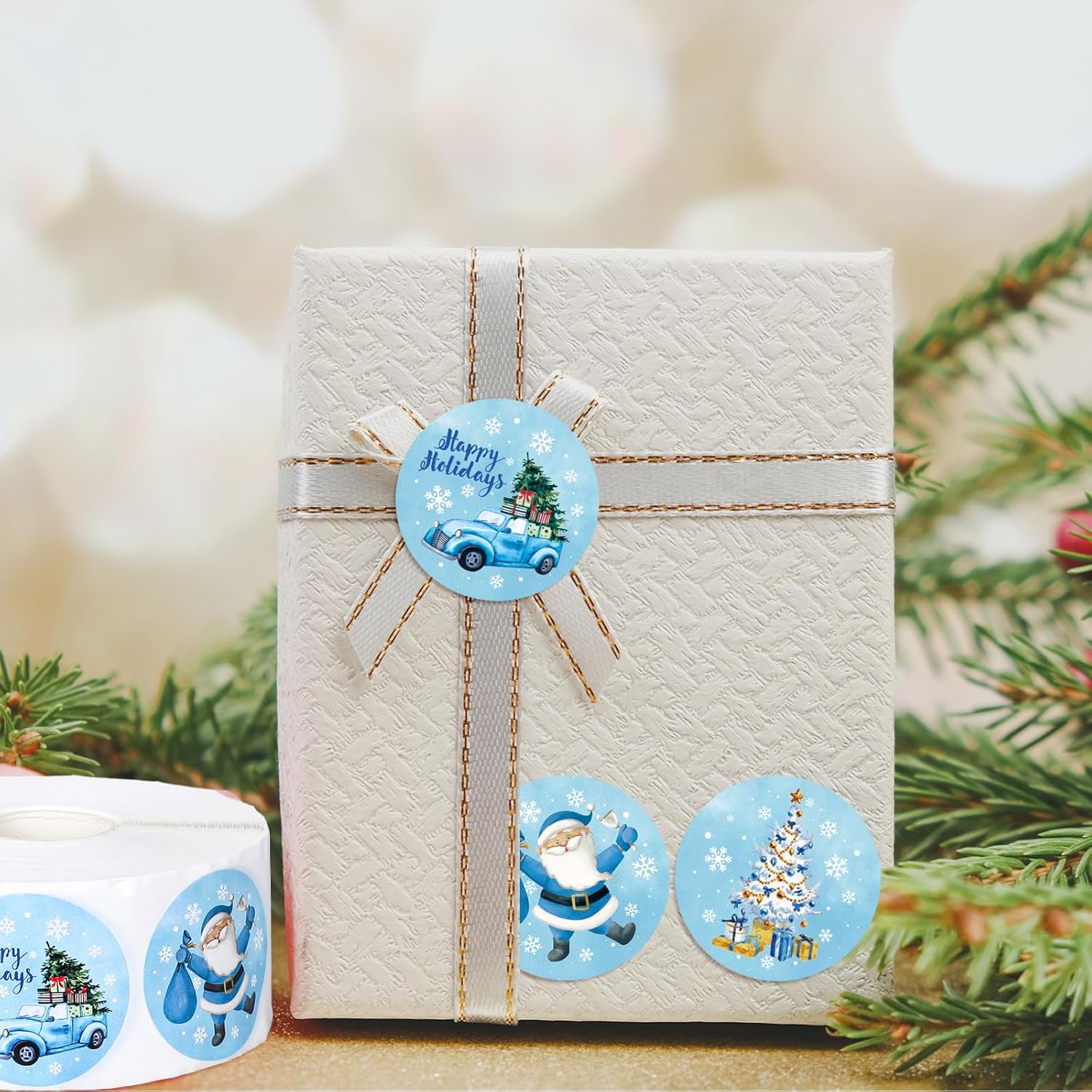 Whaline 1000Pcs Christmas Blue Sticker Roll 12 Designs