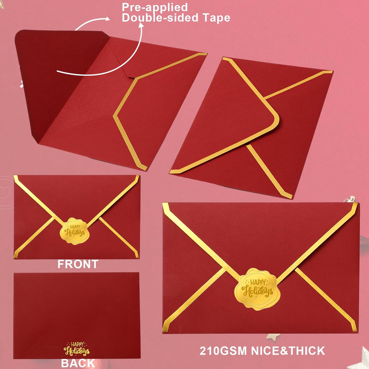 Whaline 50Pcs Gold Foil Christmas Envelopes with Stickers