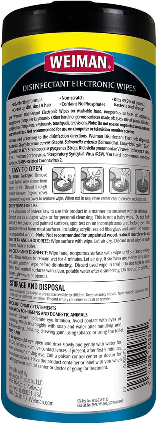 Weiman Disinfecting Electronic Wipes 30 Count