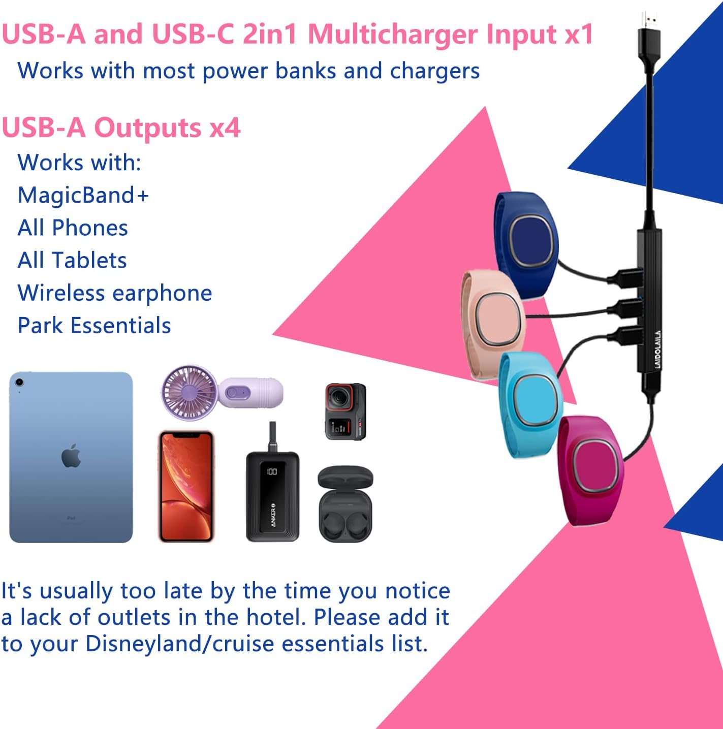 USB A and C 2 in 1 Multi Charger for MagicBand Plus