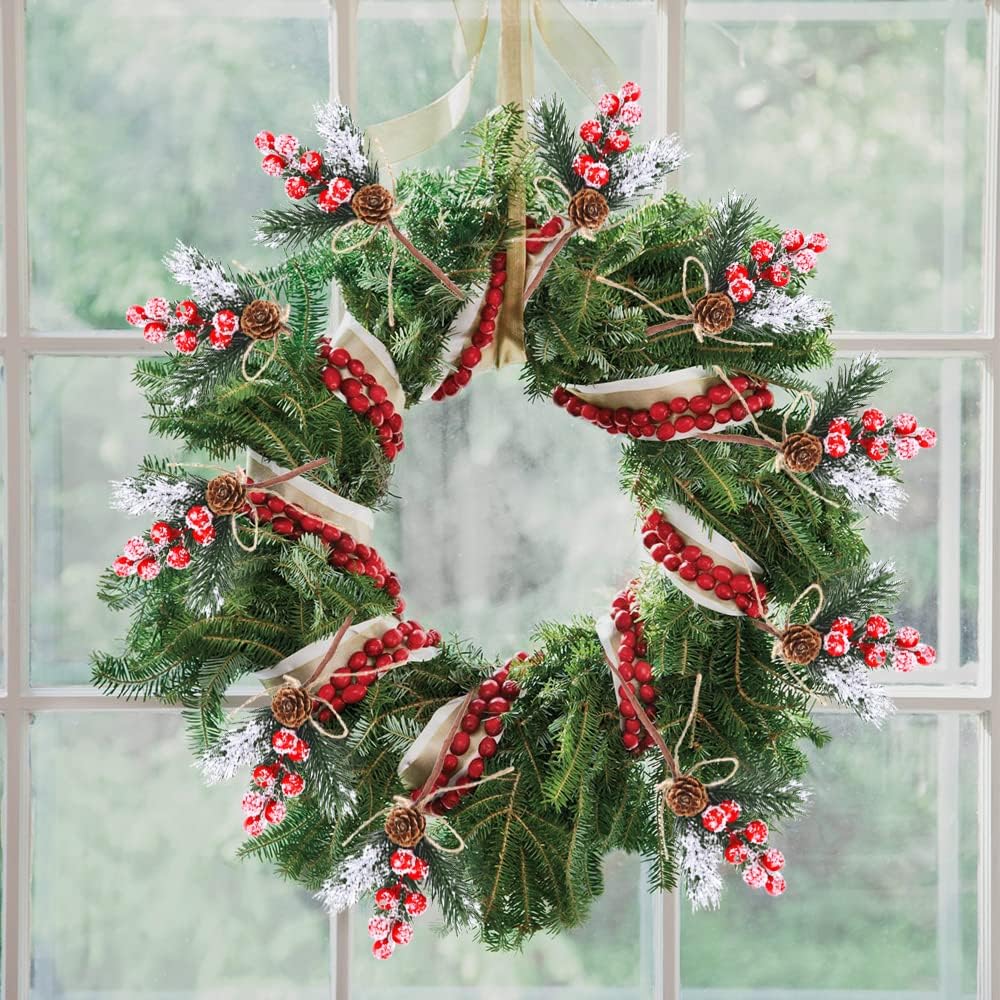 FUTERLY 10 Pcs Red Berries Pine Cones for Crafts