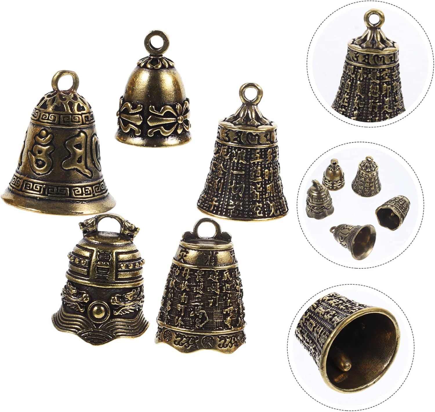 DOITOOL 5Pcs Antique Brass Bell Charms for Keychain and Handicrafts