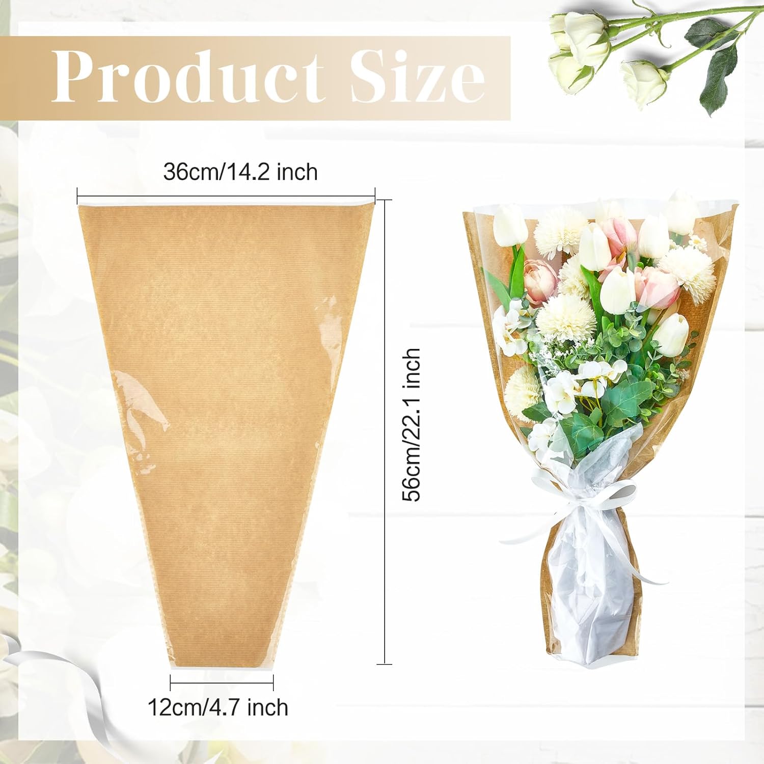 CLUEWR 50PCS Flower Bags with Ribbons for Bouquets